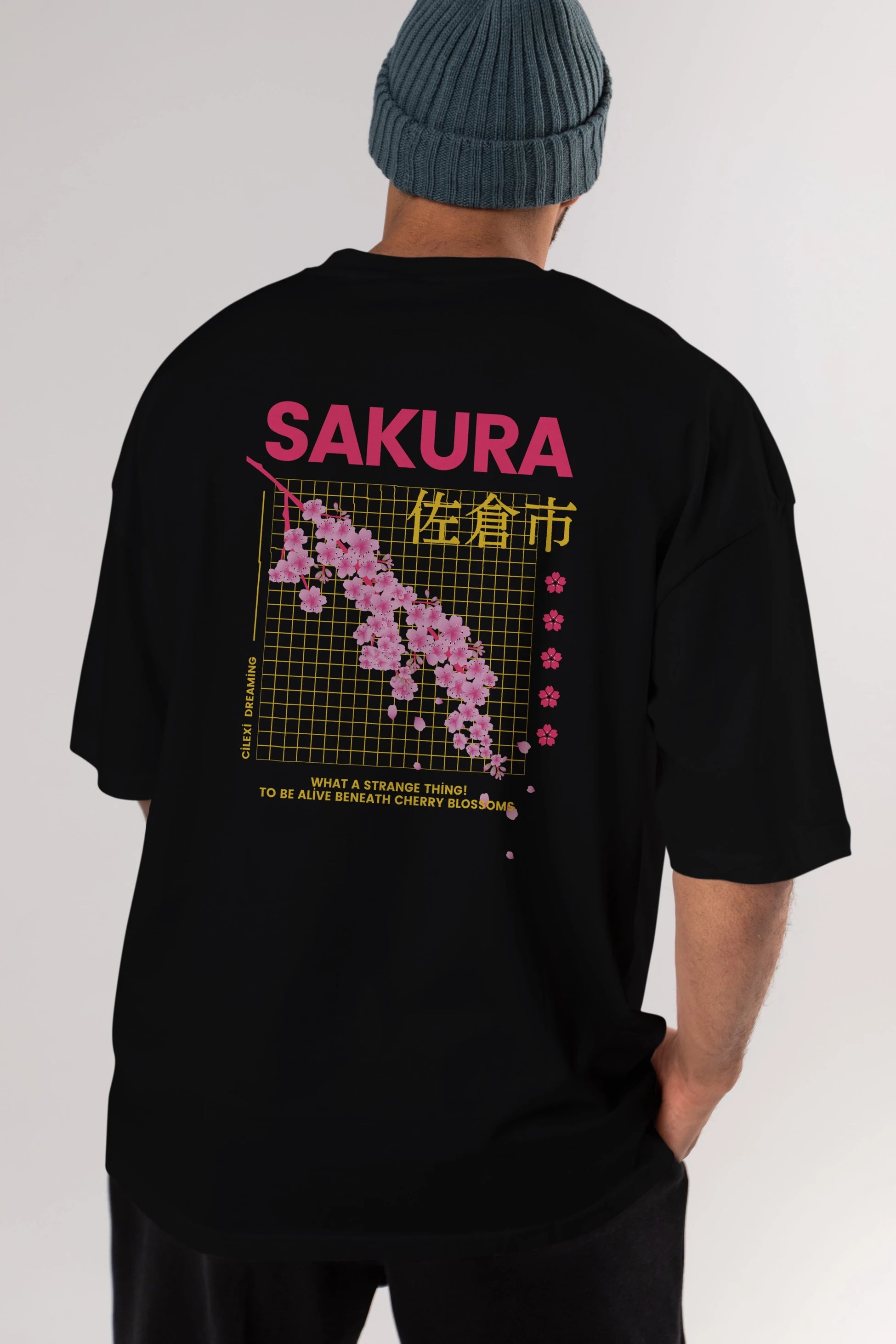 Sakura Streetwear Arka Baskılı Oversize t-shirt Erkek Kadın Unisex