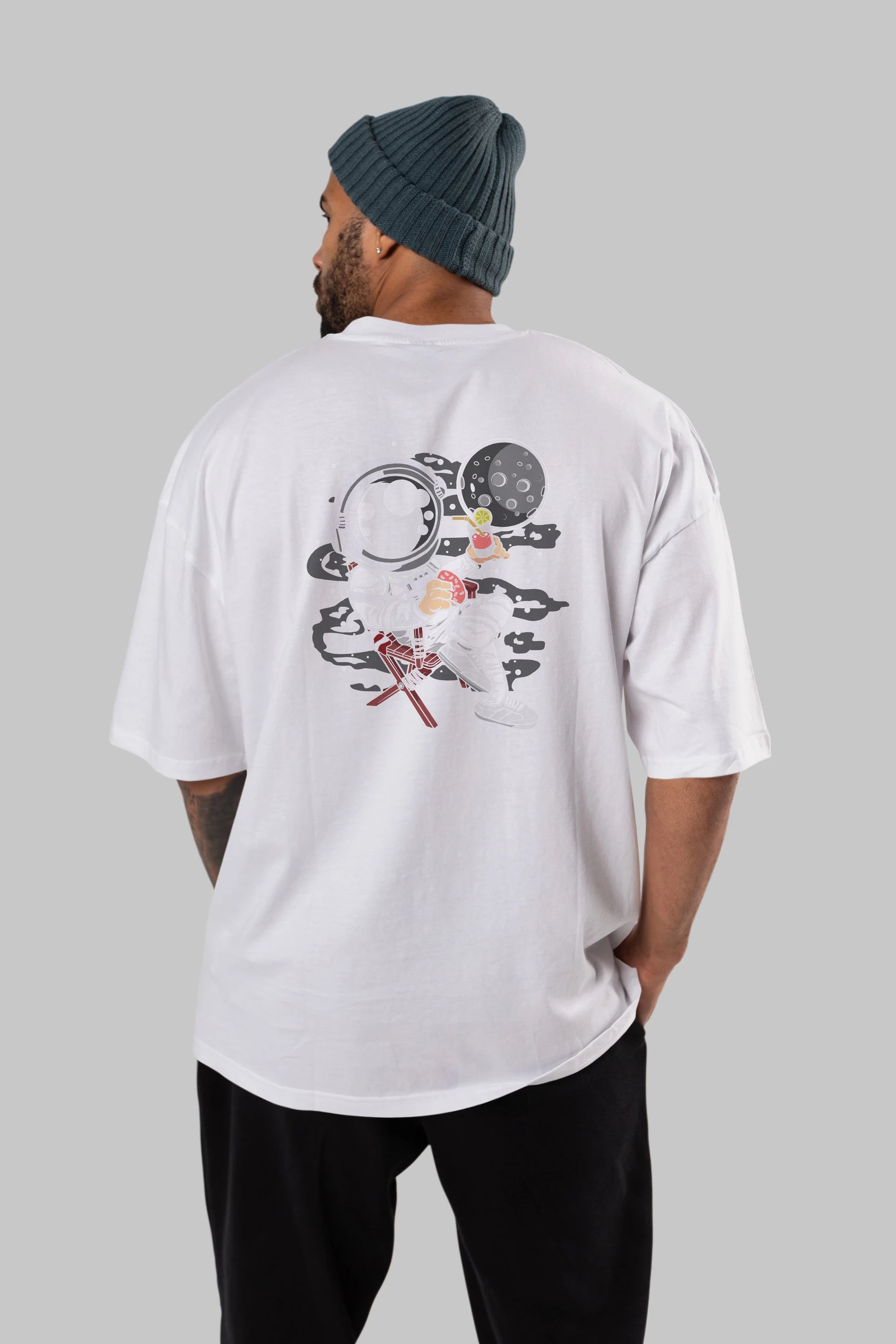 Holiday Astronaut Arka Baskılı Oversize t-shirt Erkek Kadın Unisex