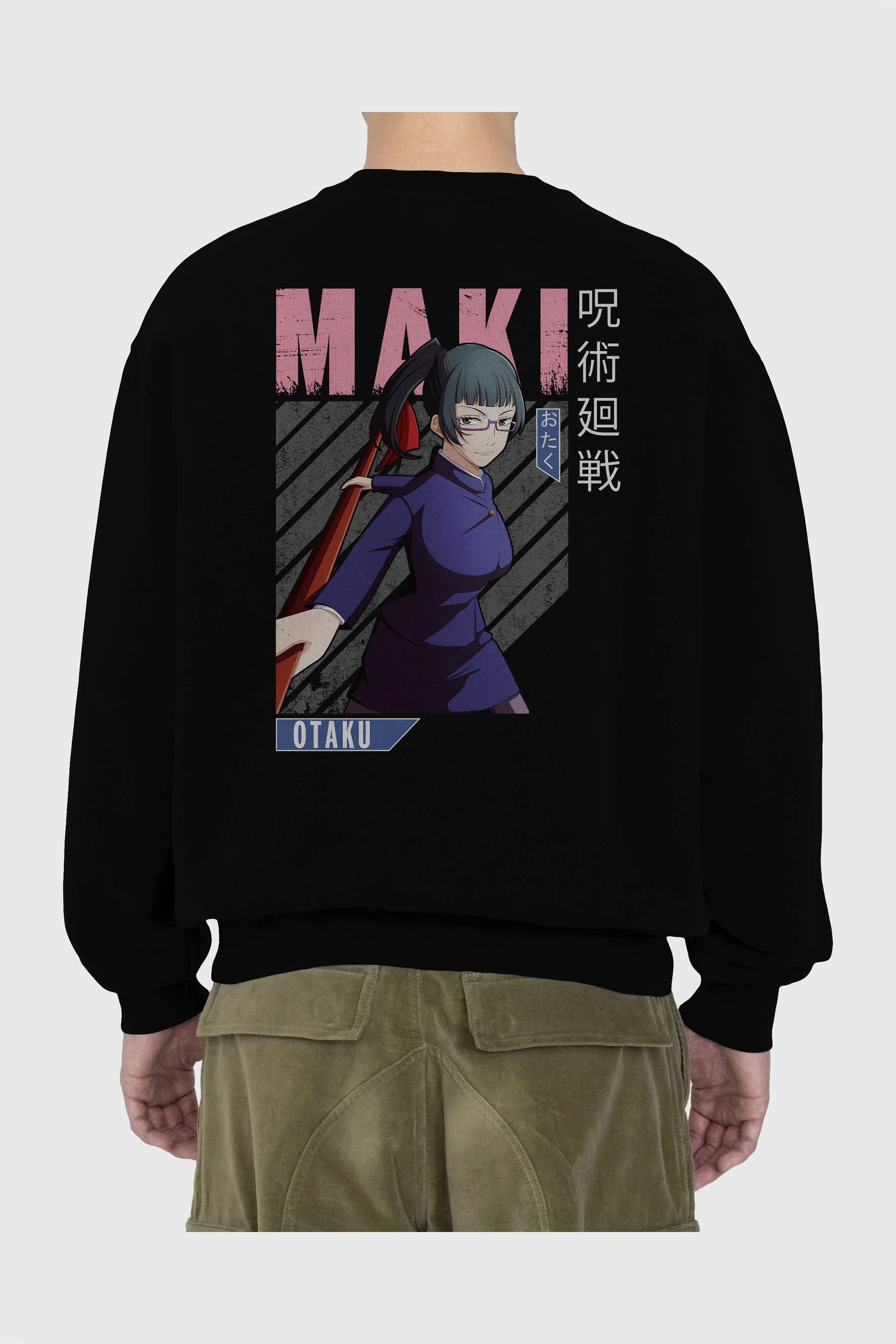Maki Zenin CHAINSAWMAN Anime Arka Baskılı Oversize Sweatshirt Erkek Kadın Unisex