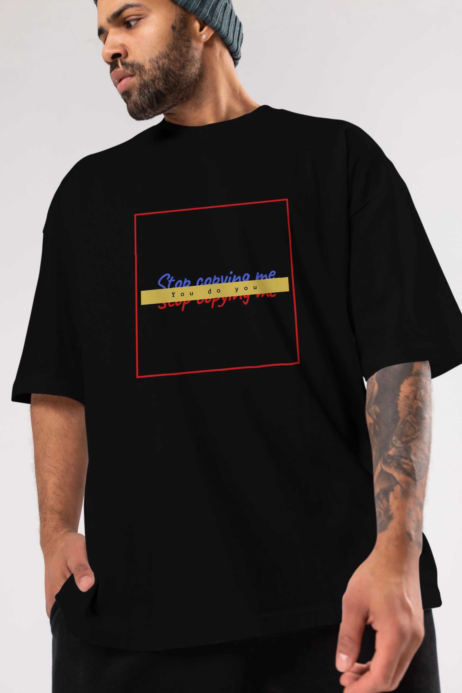 Stop Copying Me Ön Baskılı Oversize t-shirt Erkek Kadın Unisex
