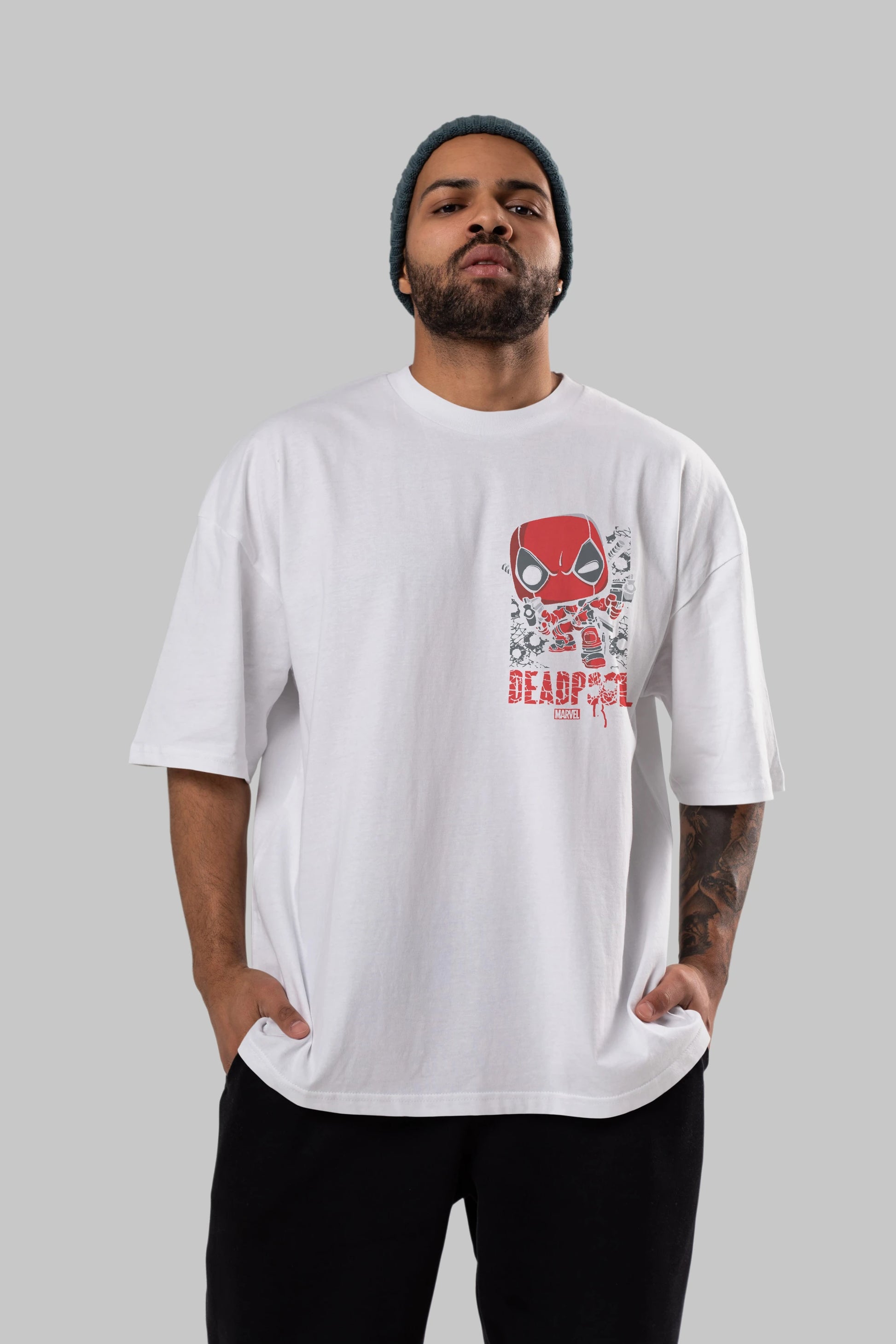 Deadpool (8) Ön Sol Baskılı Oversize t-shirt Erkek Kadın Unisex %100 Pamuk Bisiklet Yaka tişort