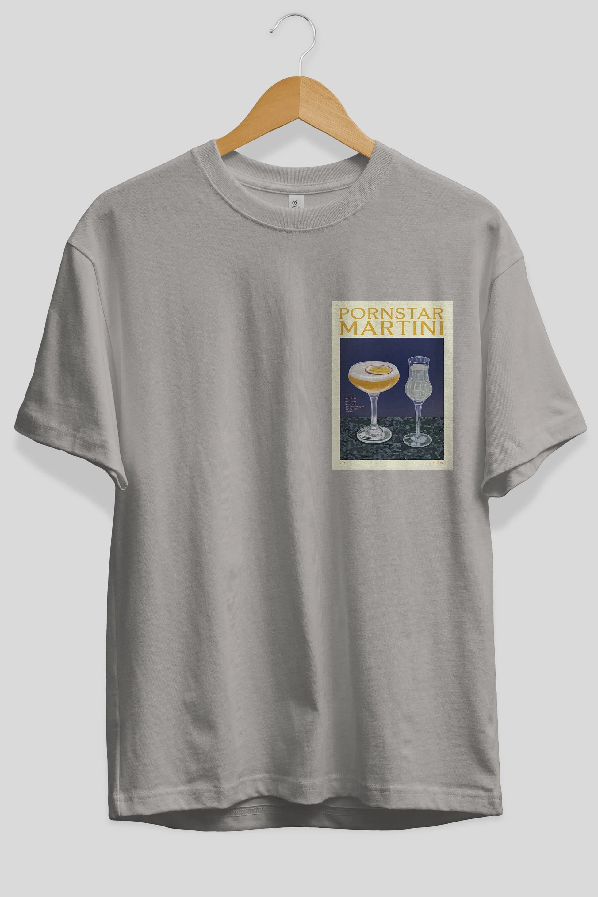 P.rnstar Martini Ön Sol Baskılı Oversize t-shirt Erkek Kadın Unisex %100 Pamuk Bisiklet Yaka tişort