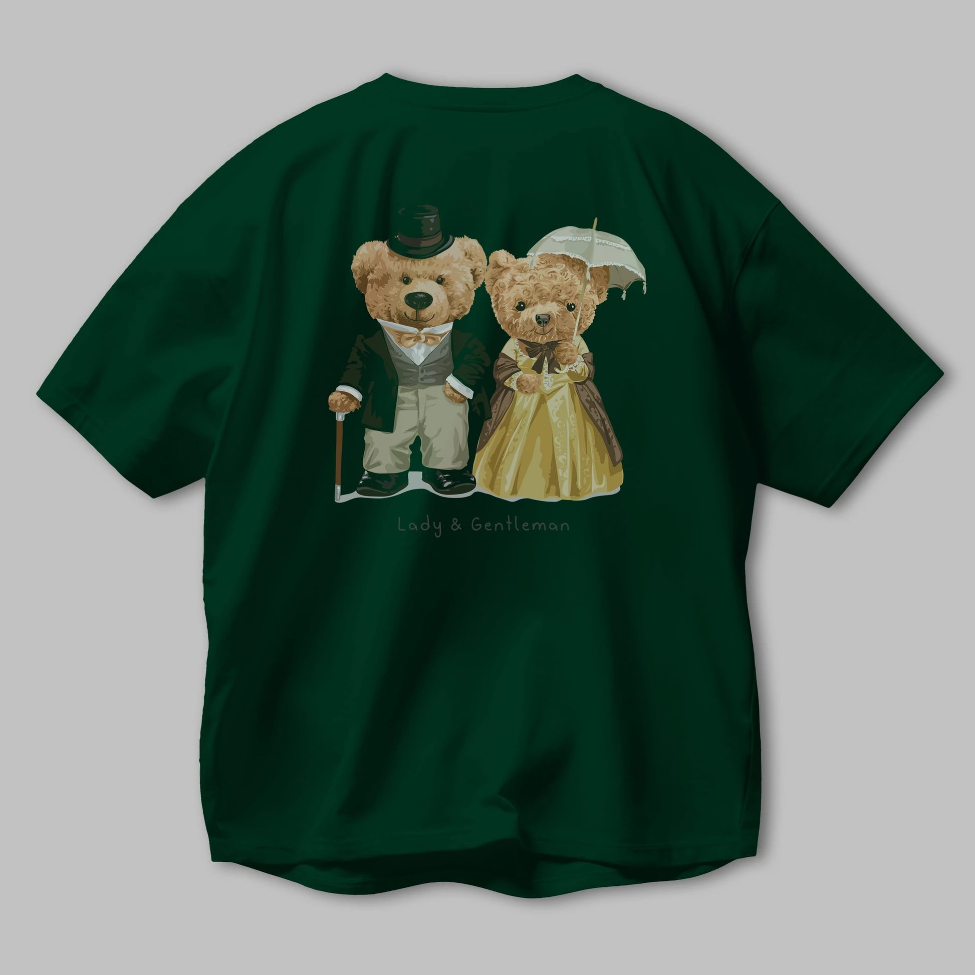 Teddy Bear Couple Arka Baskılı Oversize t-shirt Erkek Kadın Unisex %100 Pamuk