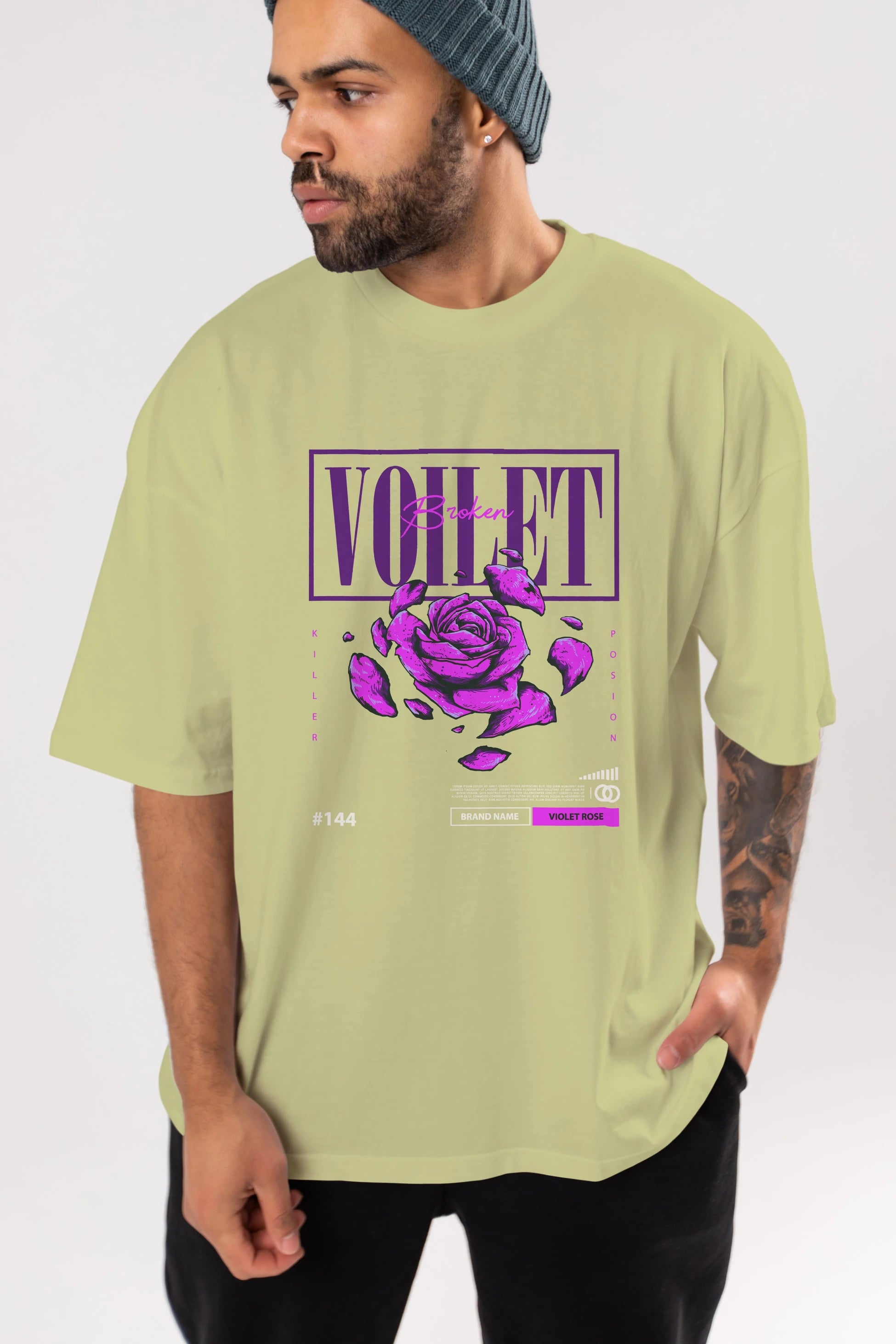 Voilet Broken Ön Baskılı Oversize t-shirt Erkek Kadın Unisex