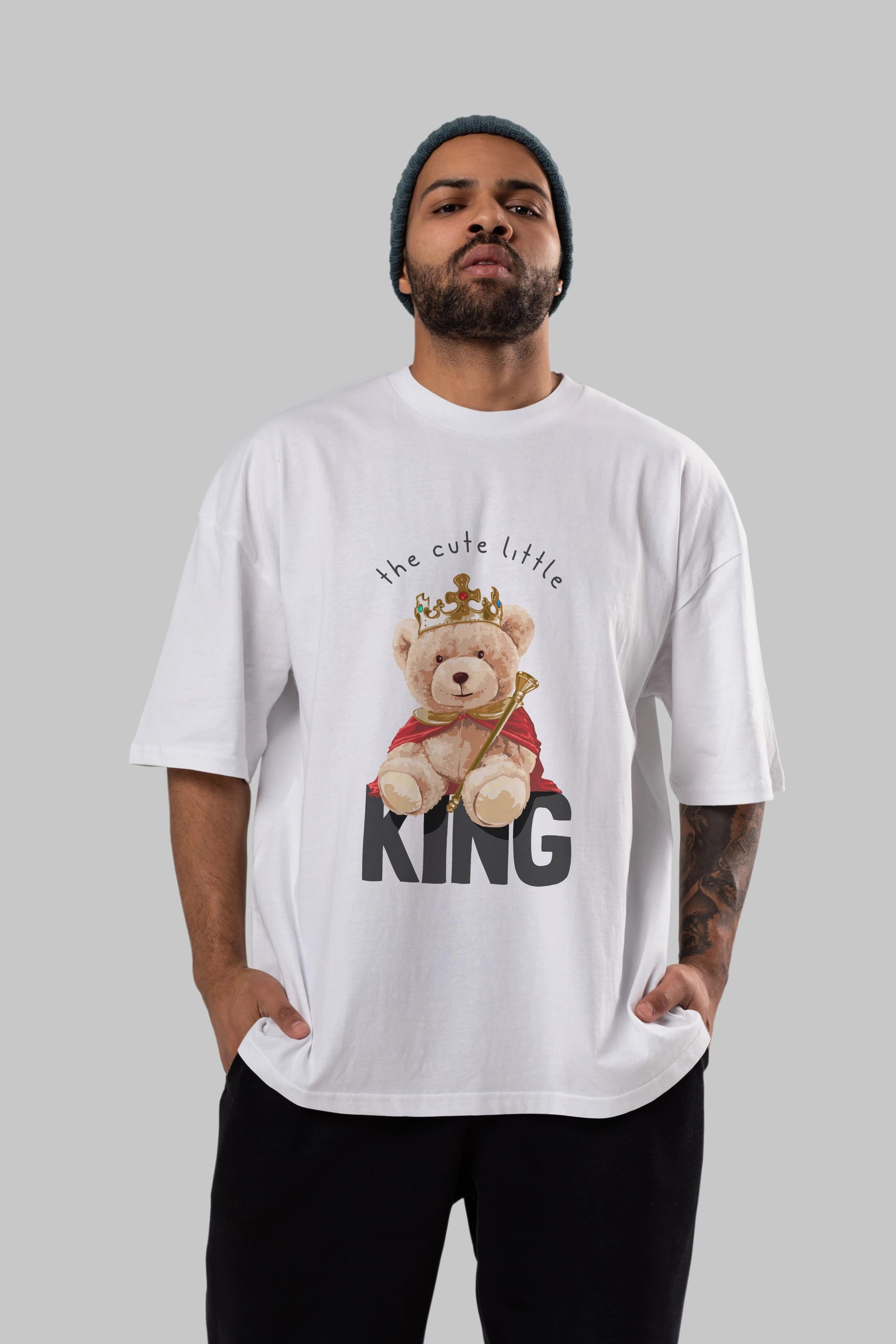 Teddy Bear King Ön Baskılı Oversize t-shirt Erkek Kadın Unisex %100 Pamuk