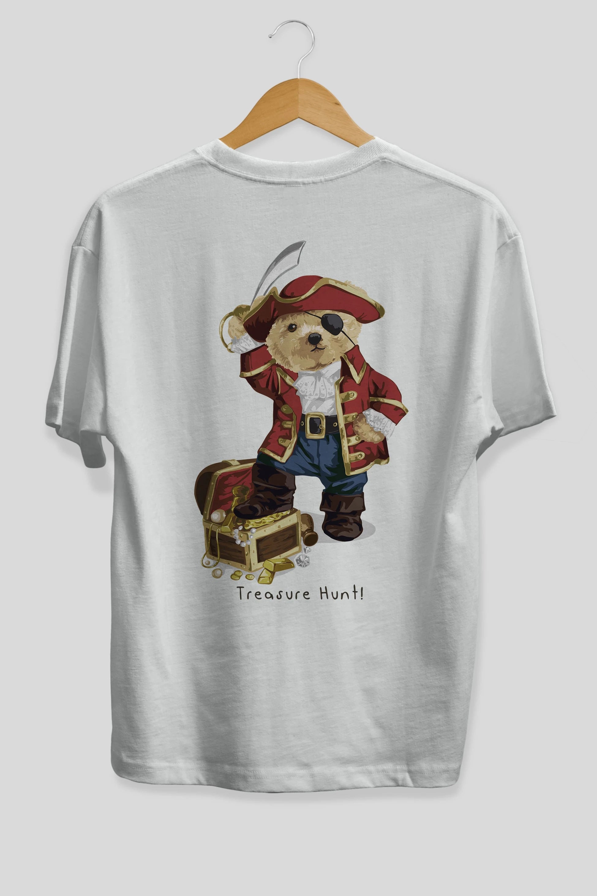 Teddy Bear Treasure Hunt Arka Baskılı Oversize t-shirt Erkek Kadın Unisex %100 Pamuk