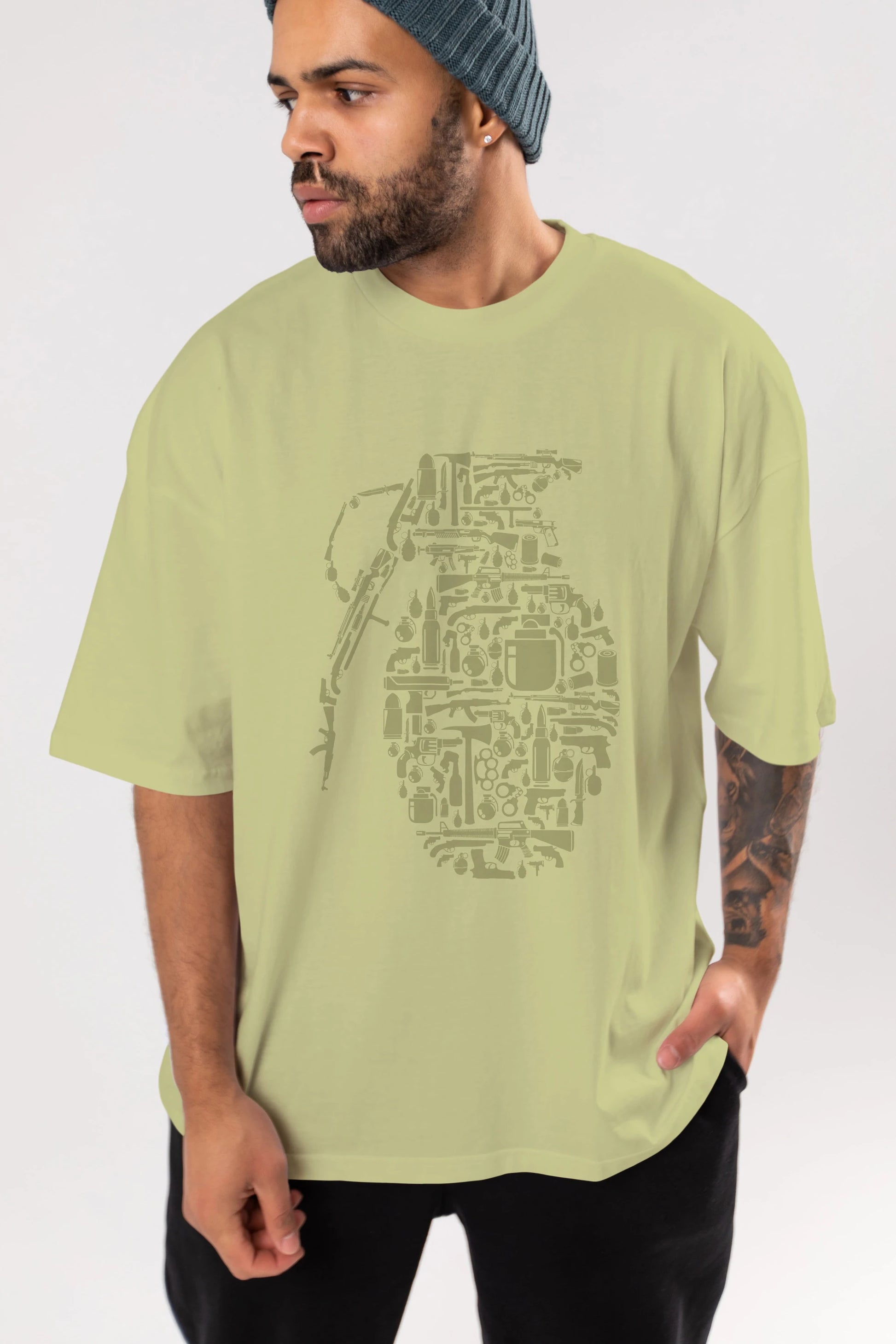Grenade Ön Baskılı Oversize t-shirt %100 pamuk Erkek Kadın Unisex