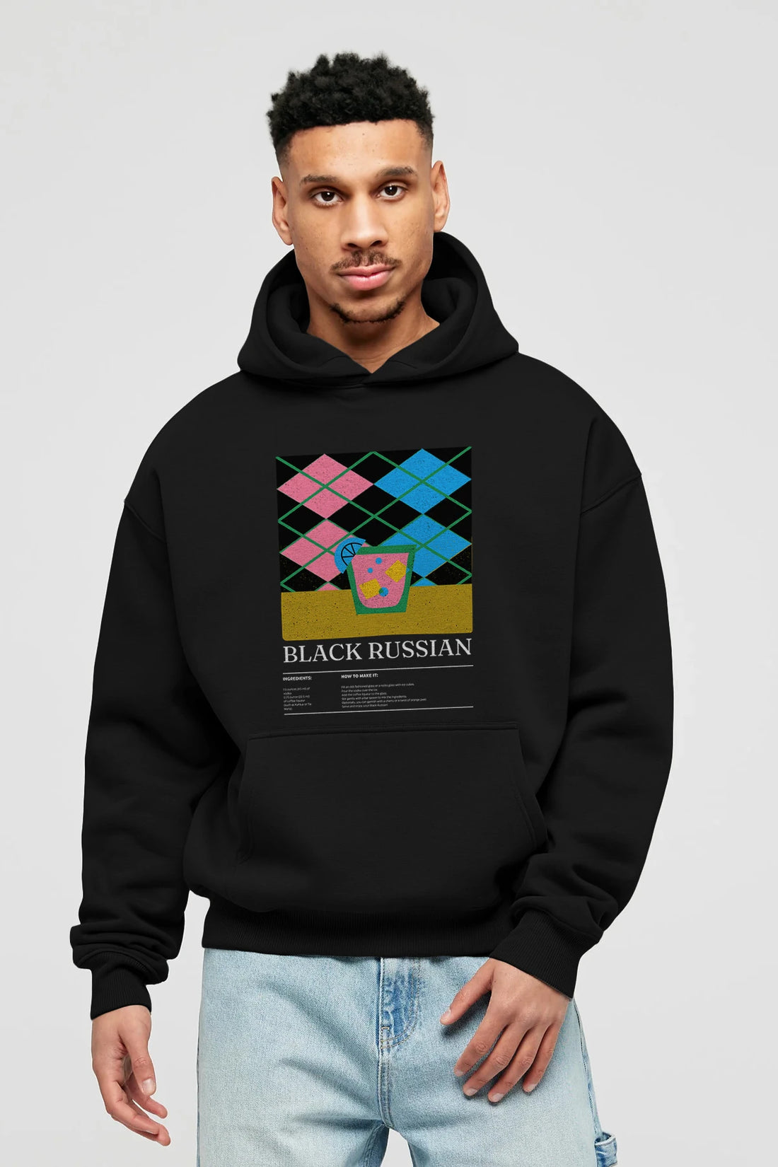 Black Russian Kokteyl ön Baskılı Hoodie Oversize Kapüşonlu Sweatshirt Erkek Kadın
