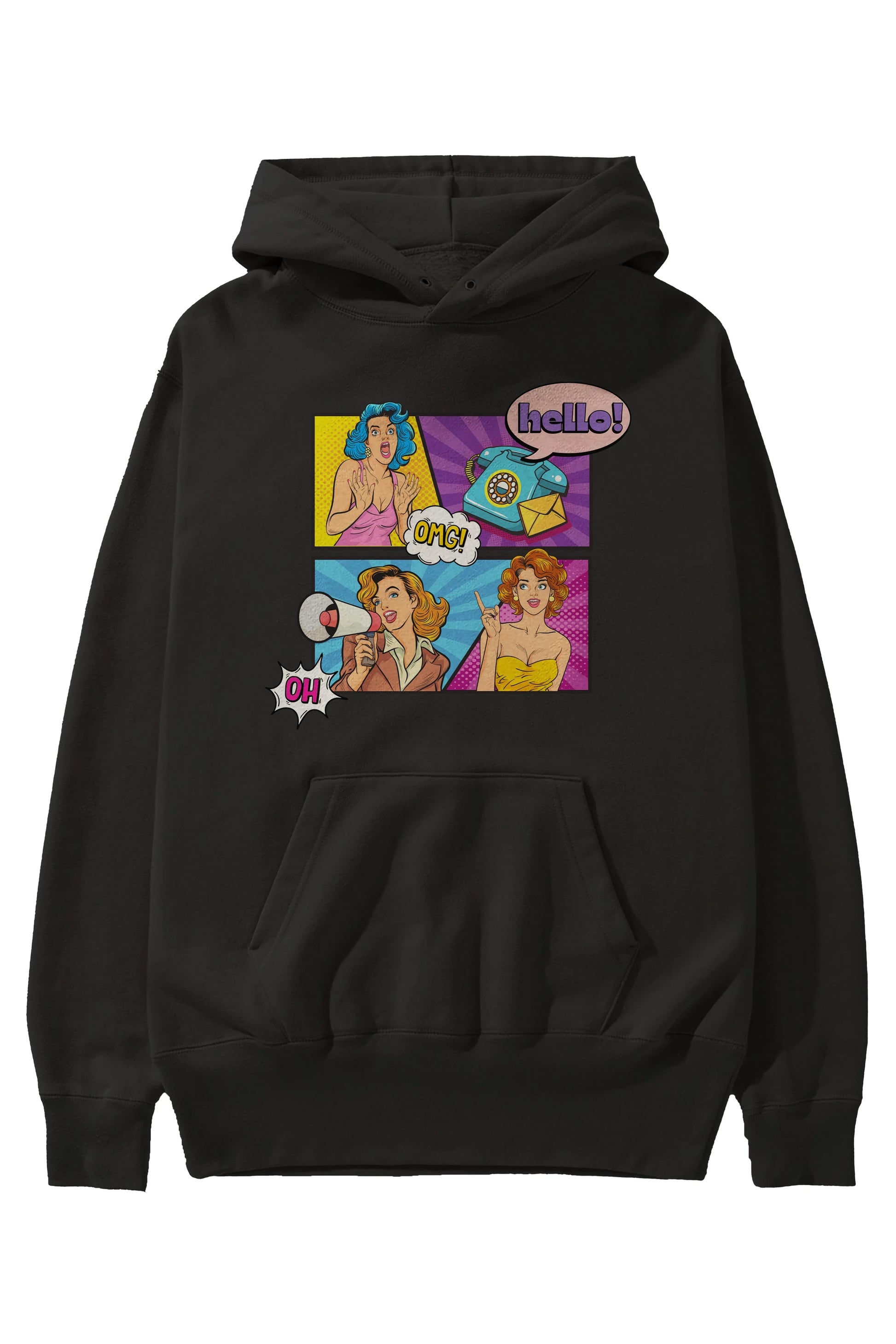 Hello OMG Ön Baskılı Oversize Hoodie Kapüşonlu Sweatshirt Erkek Kadın Unisex