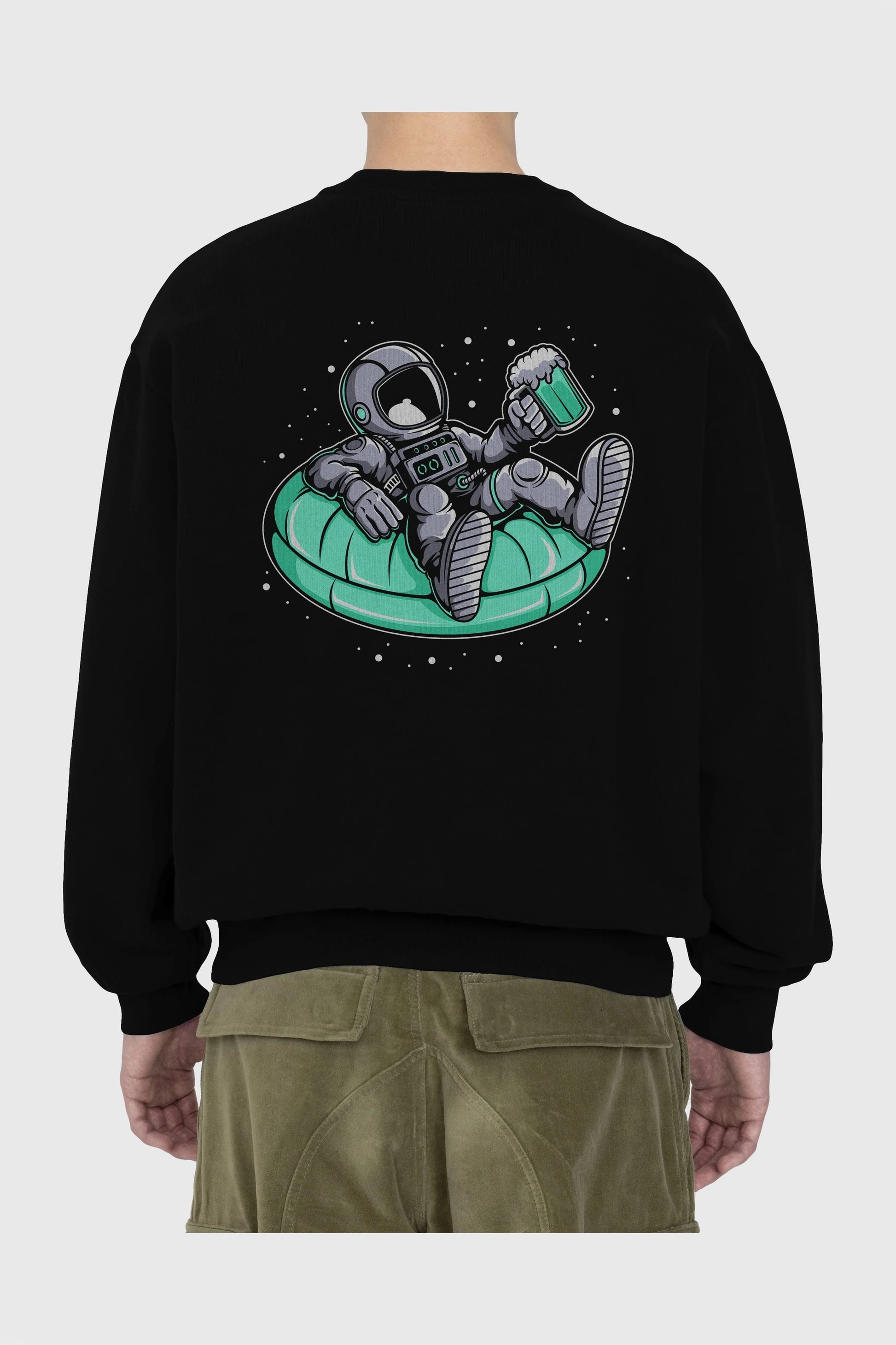 Astronaut Pool Float Arka Baskılı Oversize Sweatshirt Erkek Kadın Unisex