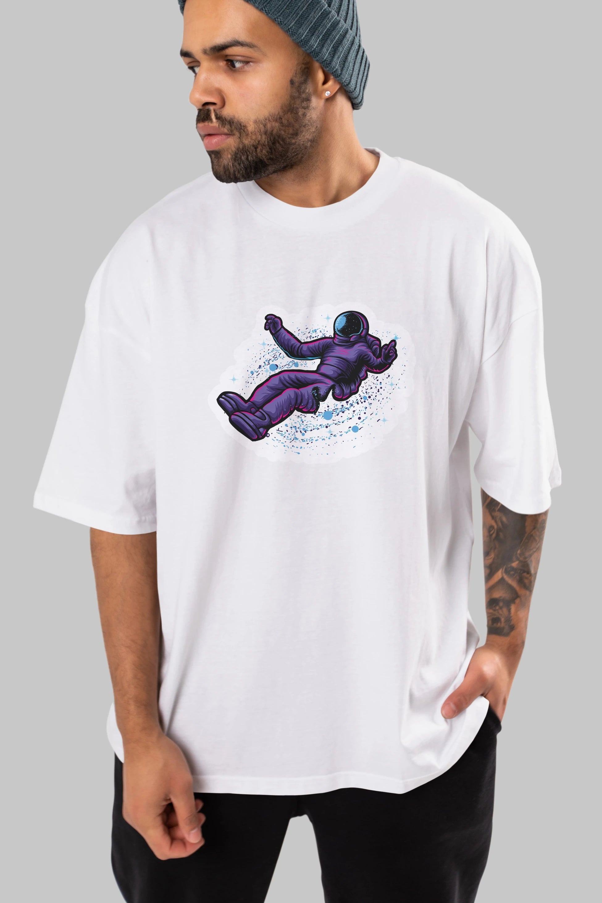 Having fun in outer space sticker Ön Baskılı Oversize t-shirt Erkek Kadın Unisex