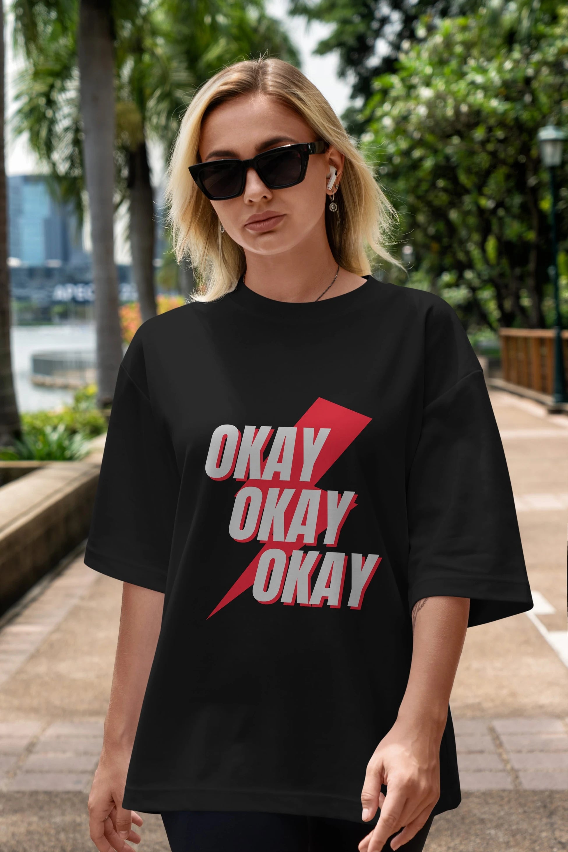 Okay Ön Baskılı Oversize t-shirt Erkek Kadın Unisex