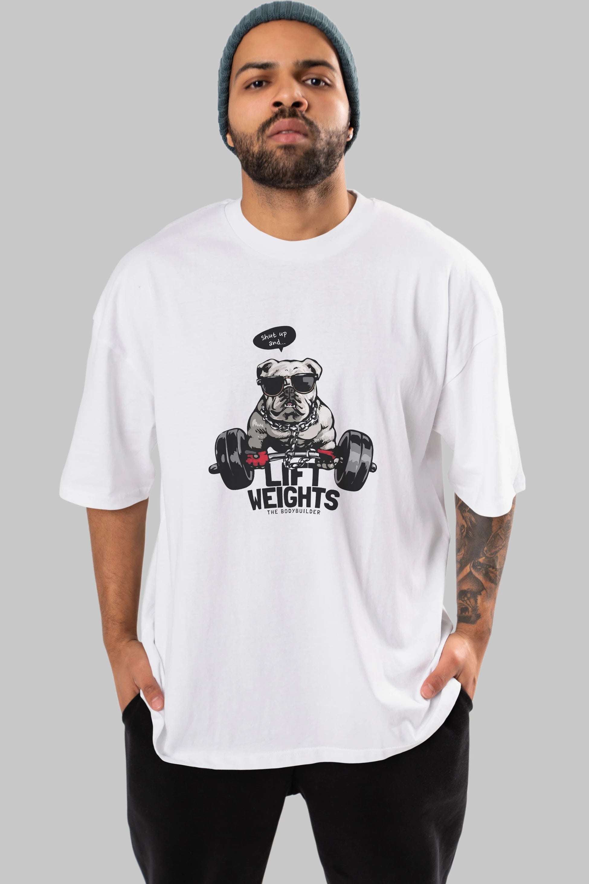 Teddy Bear Lift Weights Ön Baskılı Oversize t-shirt Erkek Kadın Unisex %100 Pamuk