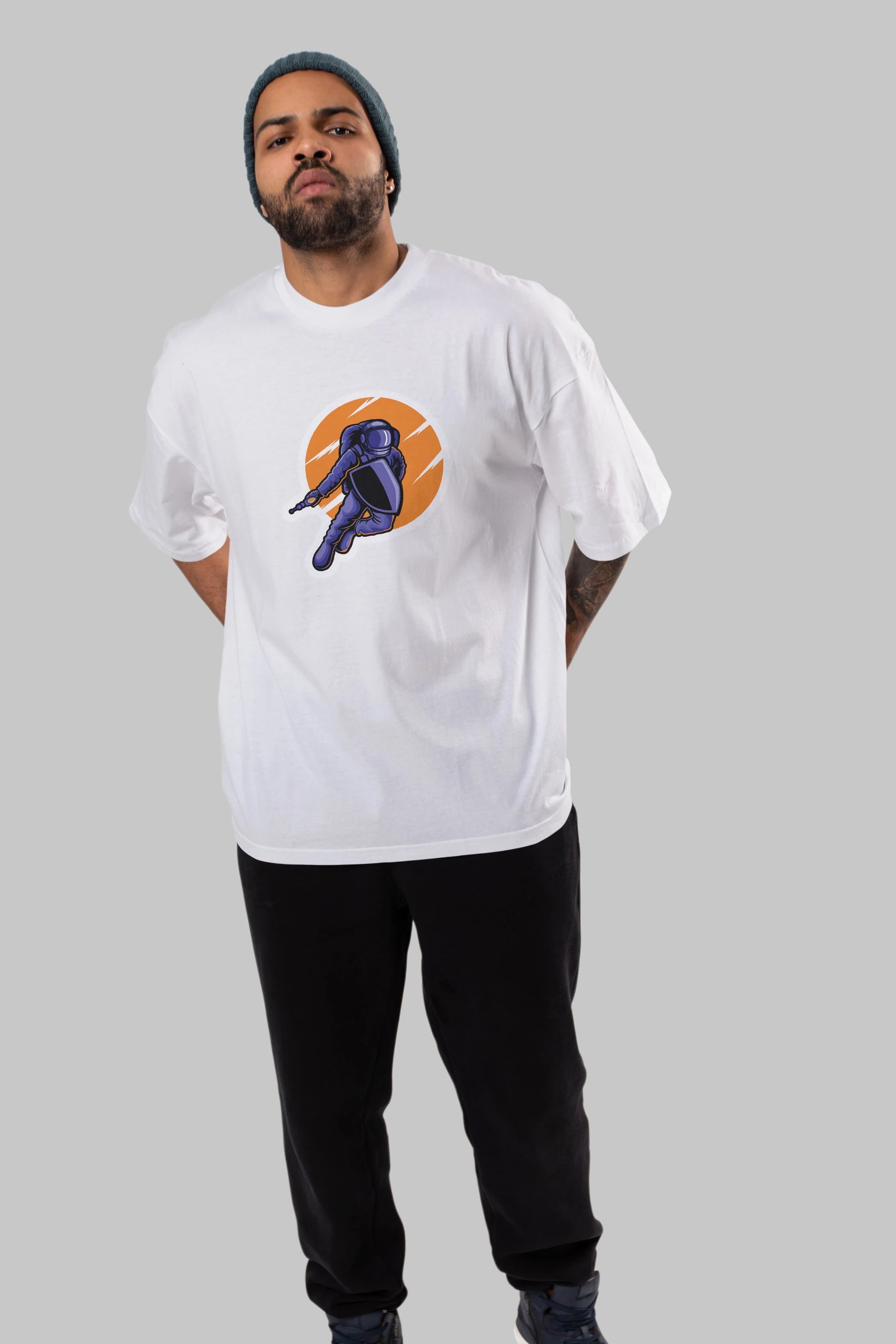 Astro Wars Sticker Ön Baskılı Oversize t-shirt Erkek Kadın Unisex