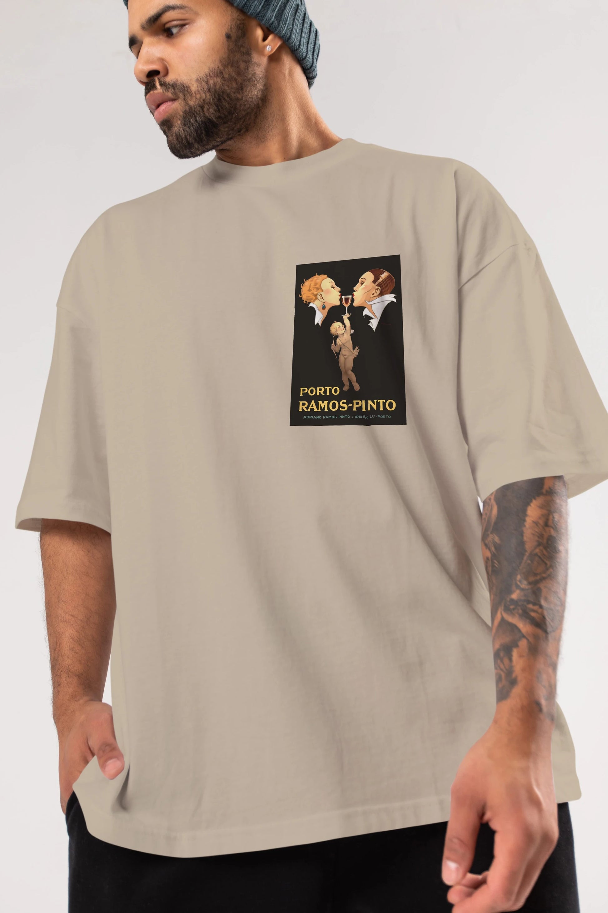 Porto Ramos Pinto Ön Sol Baskılı Oversize t-shirt Erkek Kadın Unisex %100 Pamuk Bisiklet Yaka tişort