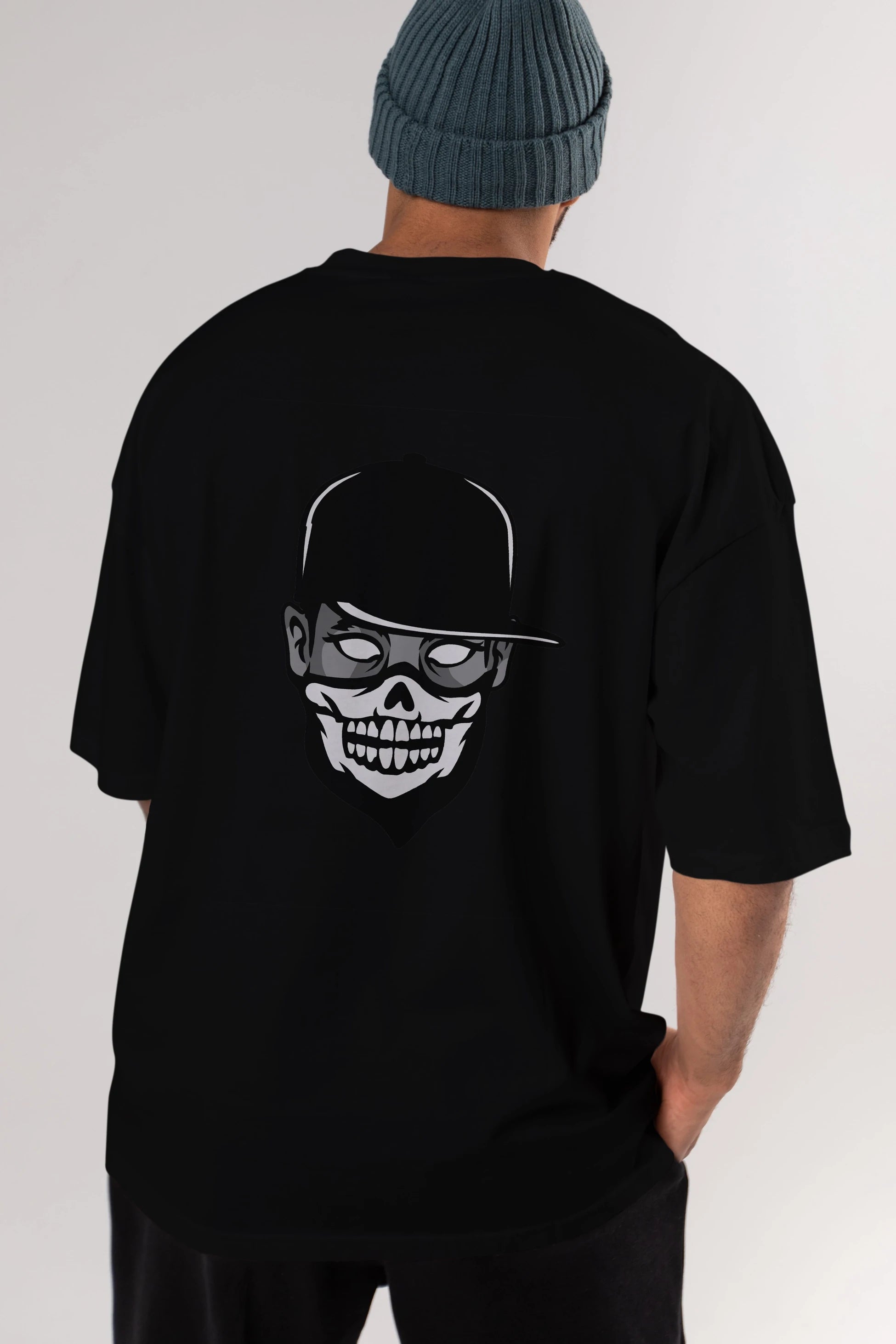 Skull Mask Arka Baskılı Oversize t-shirt Erkek Kadın Unisex %100 Pamuk tişort