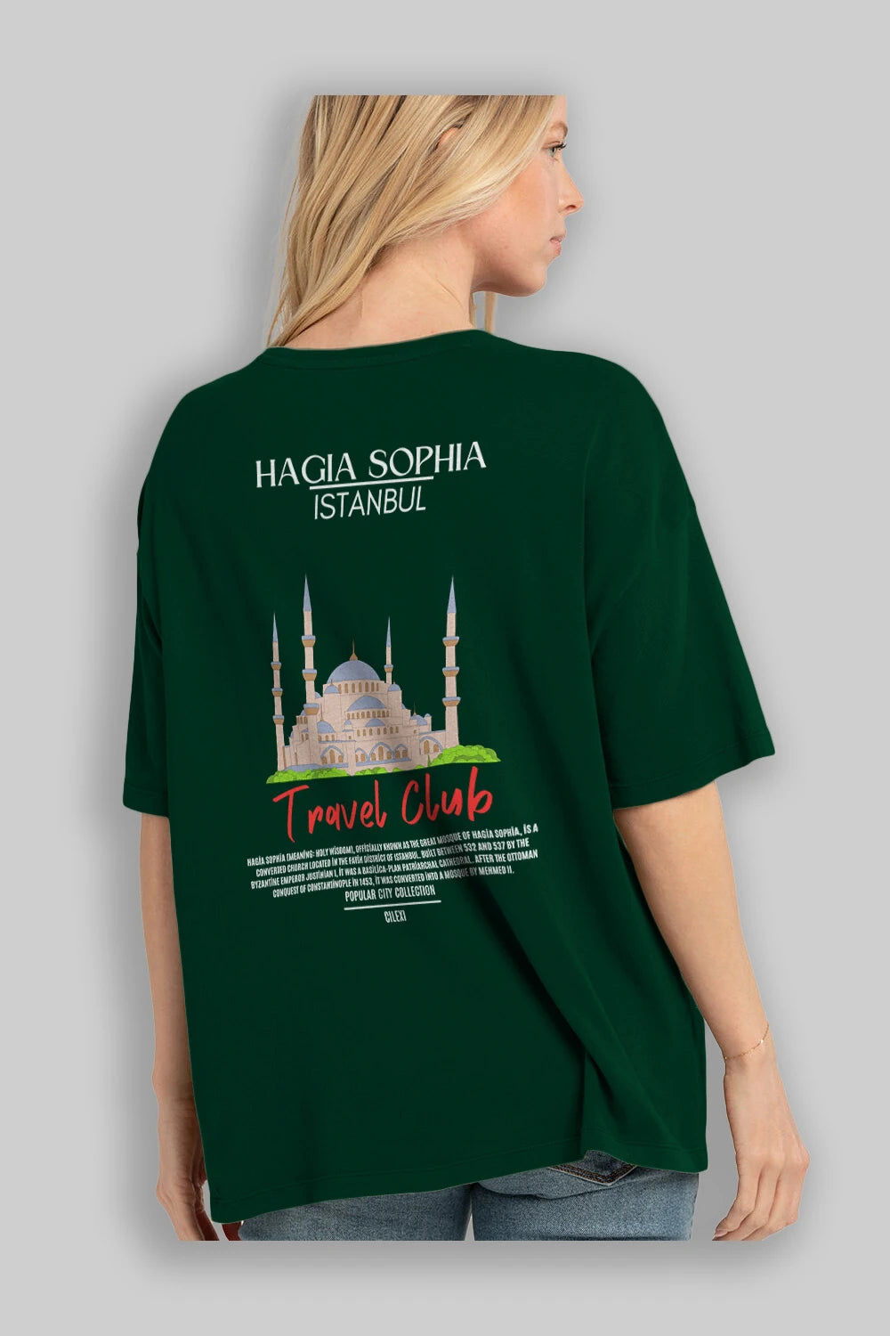Hagia Sophia İstanbul Arka Baskılı Oversize t-shirt Erkek Kadın Pamuk Bisiklet Yaka tişort