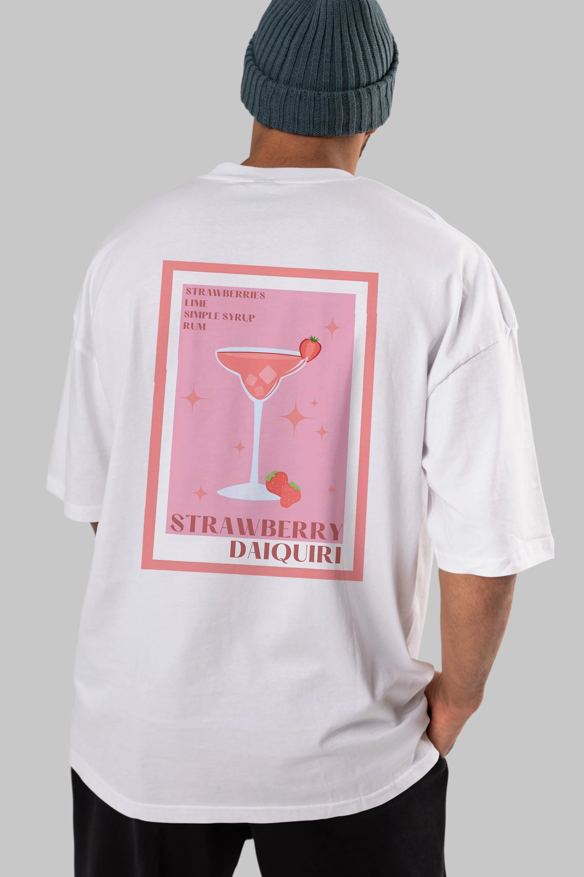Strawberry Daiquiri Arka Baskılı Oversize t-shirt Erkek Kadın Unisex %100 Pamuk Bisiklet Yaka tişort