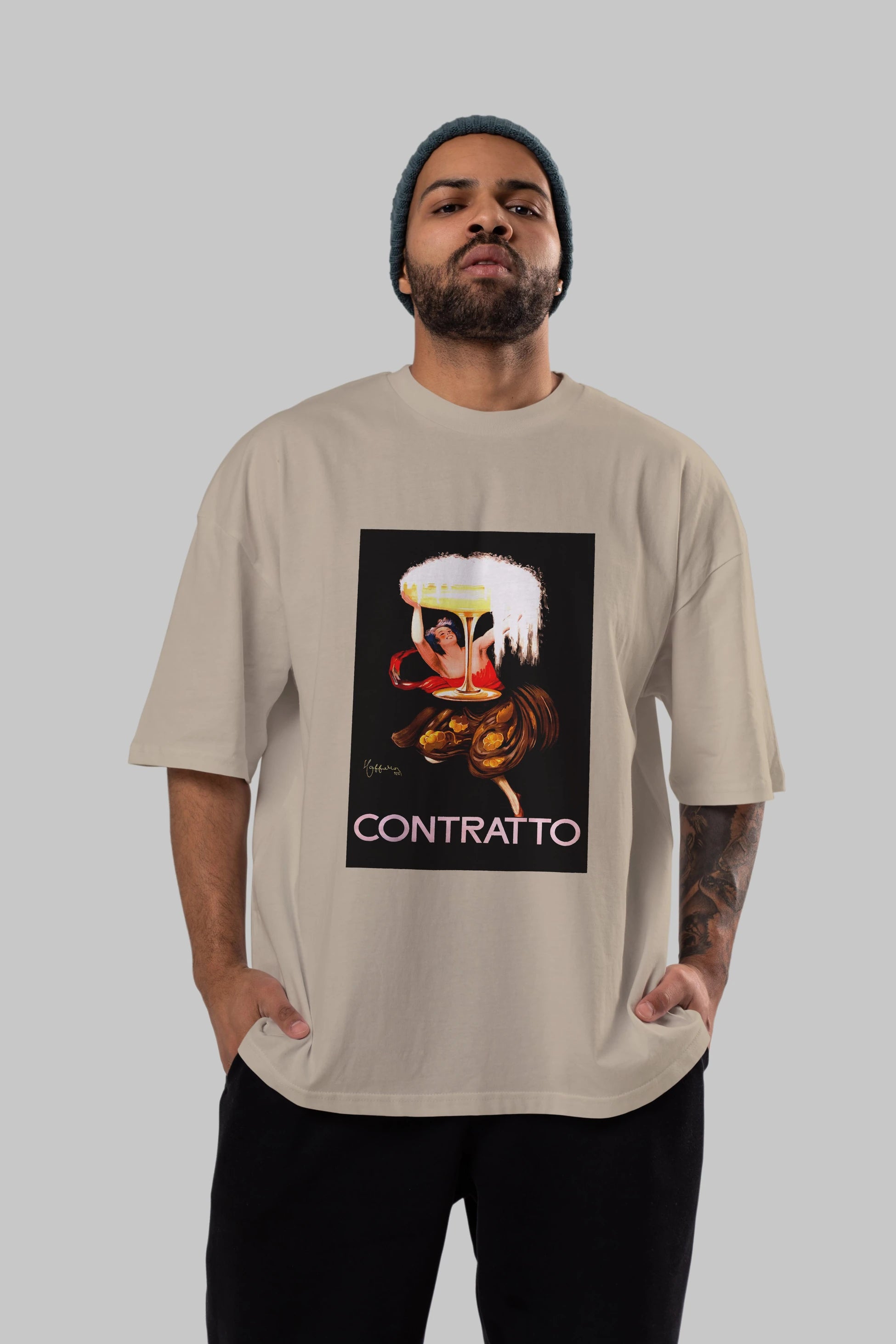 Contratto Ön Baskılı Oversize t-shirt Erkek Kadın Unisex %100 Pamuk Bisiklet Yaka tişort
