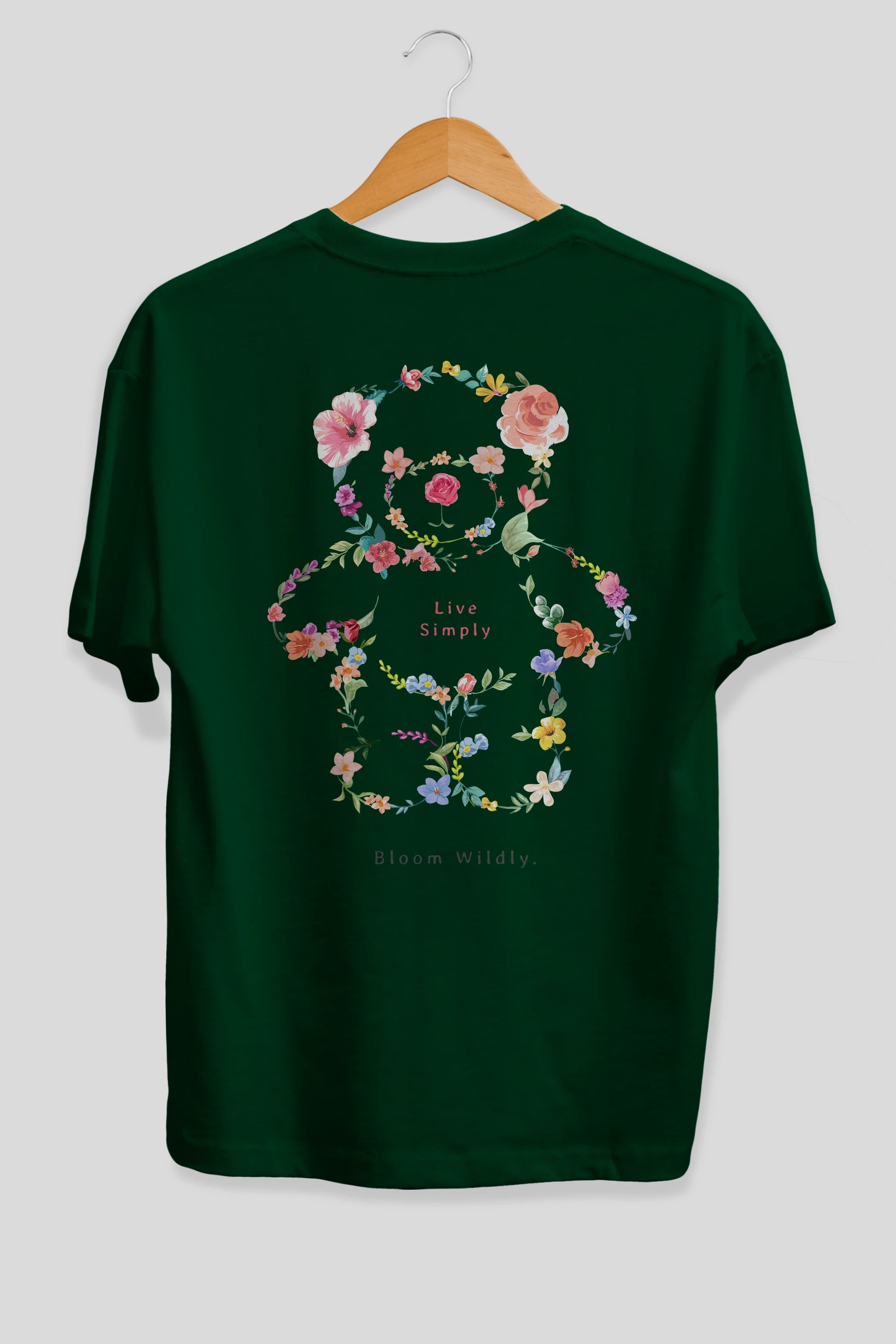 Teddy Bear Flowers Arka Baskılı Oversize t-shirt Erkek Kadın Unisex
