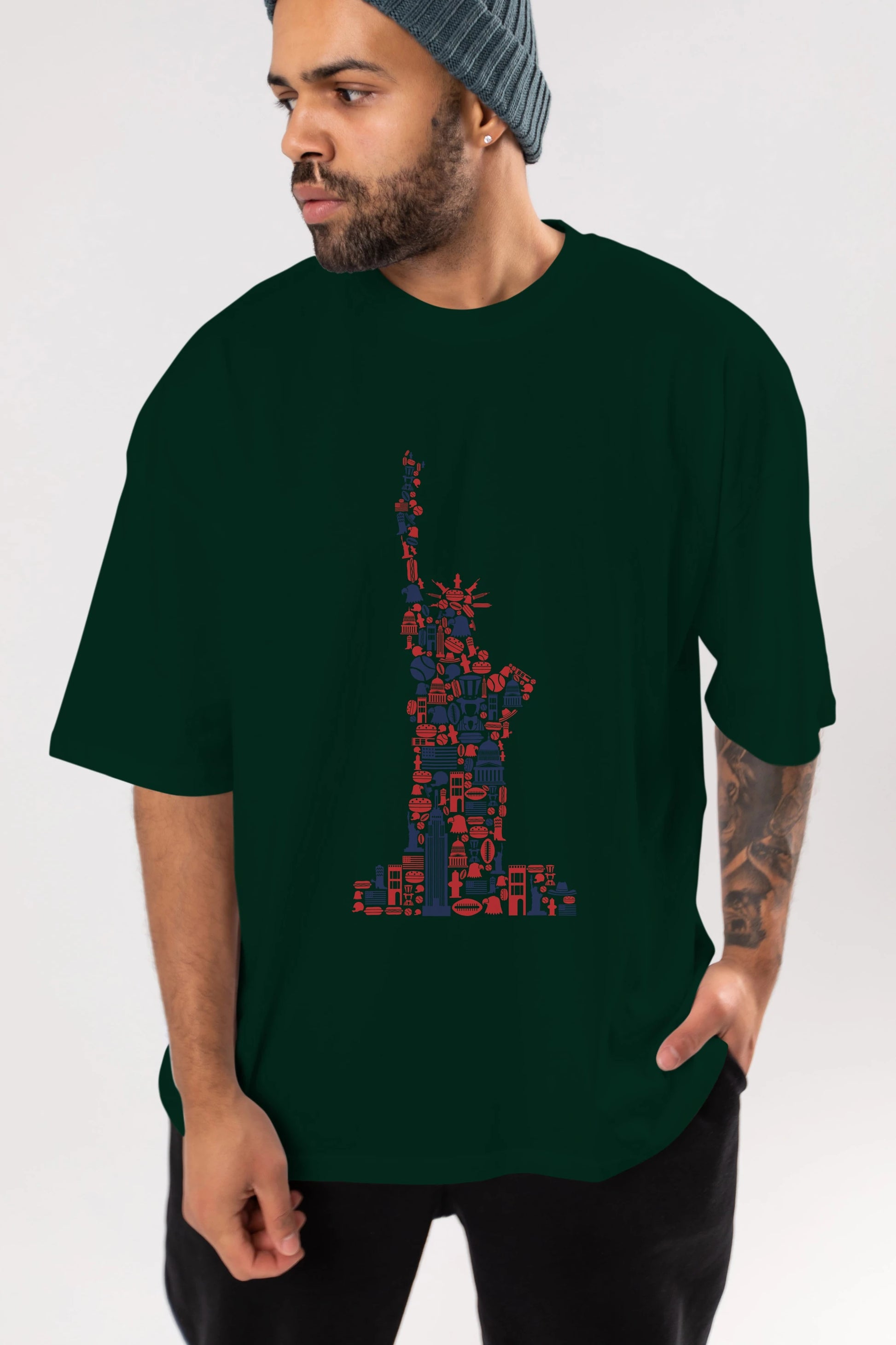 Liberty Ön Baskılı Oversize t-shirt %100 pamuk Erkek Kadın Unisex