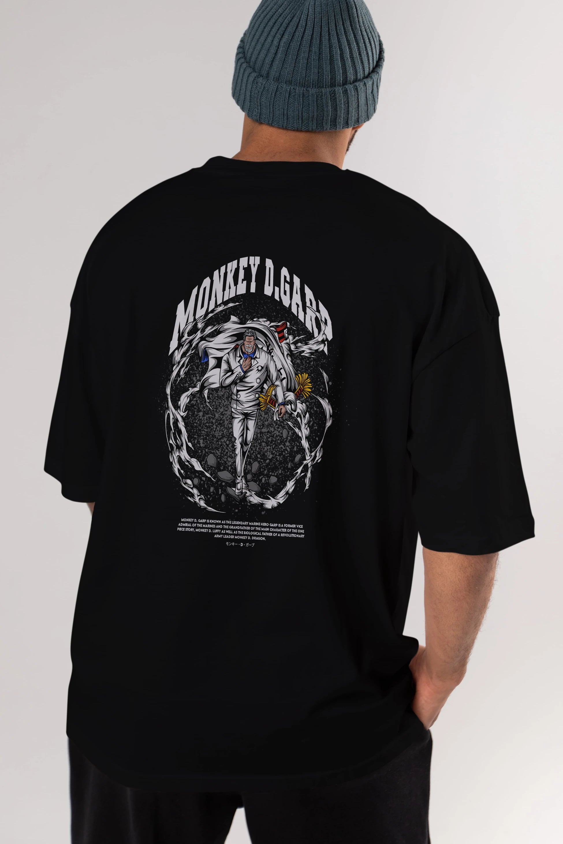 Monkey D. Garp Anime Arka Baskılı Oversize t-shirt Erkek Kadın Unisex