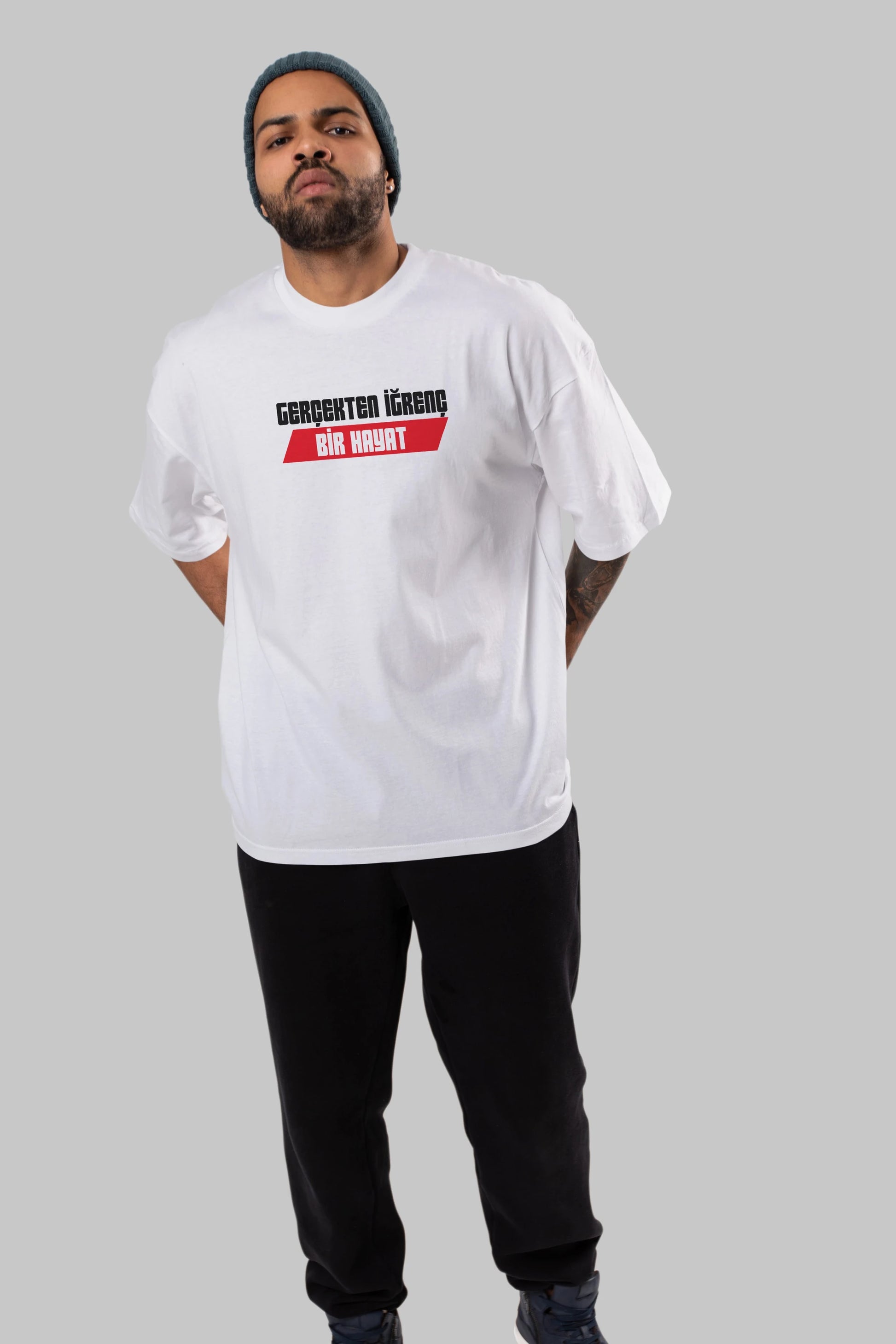 Gerçekte İğrenç Bir Hayat2 Ön Baskılı Oversize t-shirt %100 pamuk Erkek Kadın Unisex