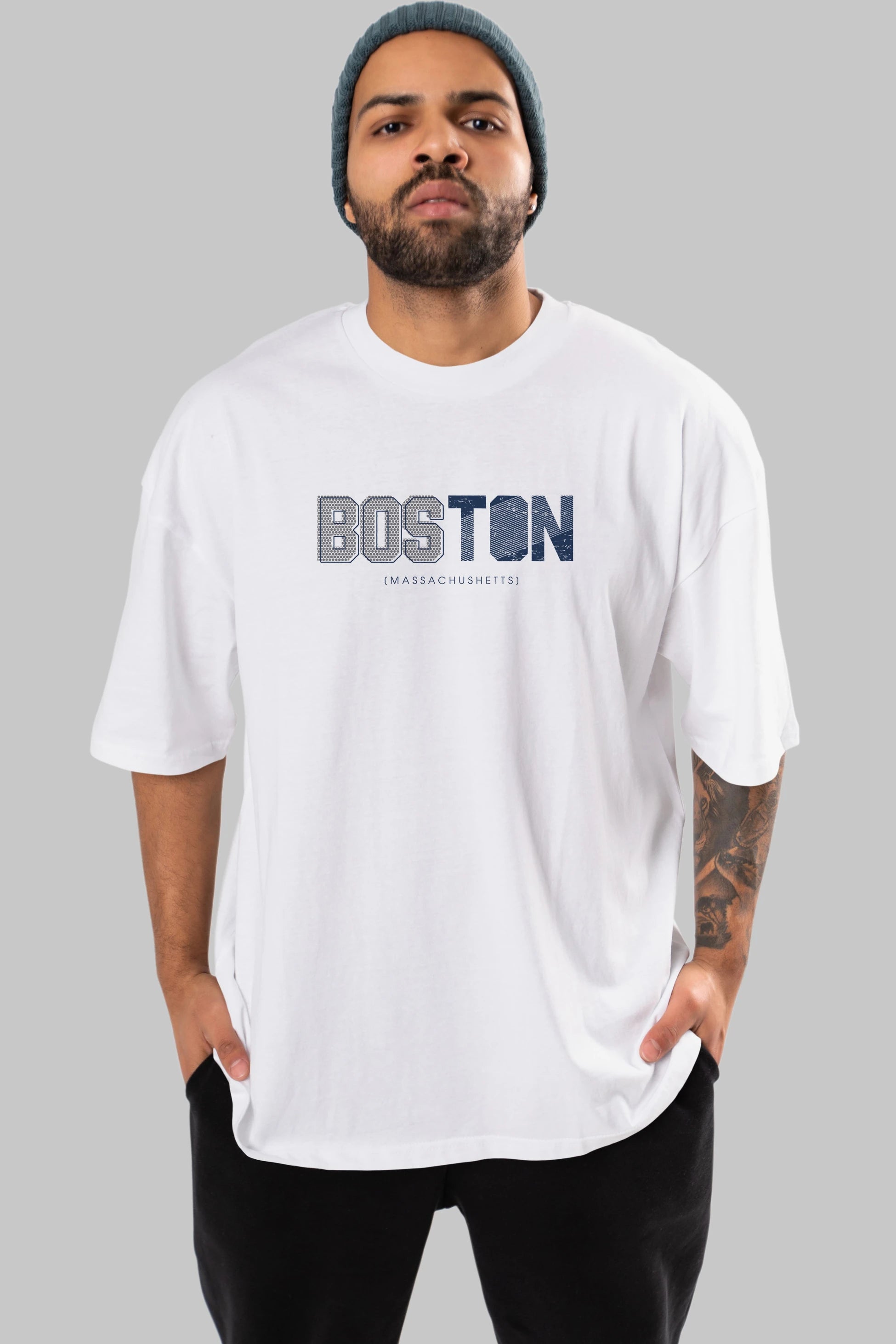 Boston Ön Baskılı Oversize t-shirt Erkek Kadın Unisex