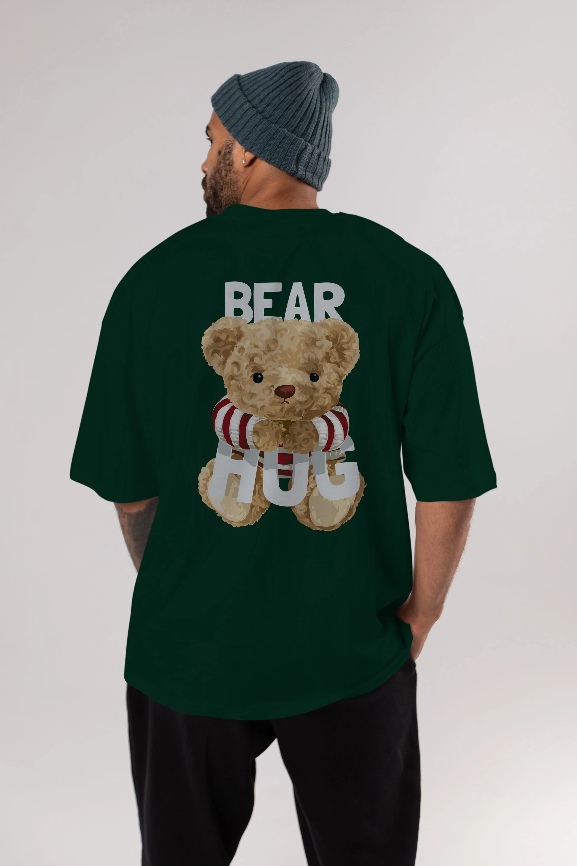 Teddy Bear Hug Arka Baskılı Oversize t-shirt Erkek Kadın Unisex %100 Pamuk