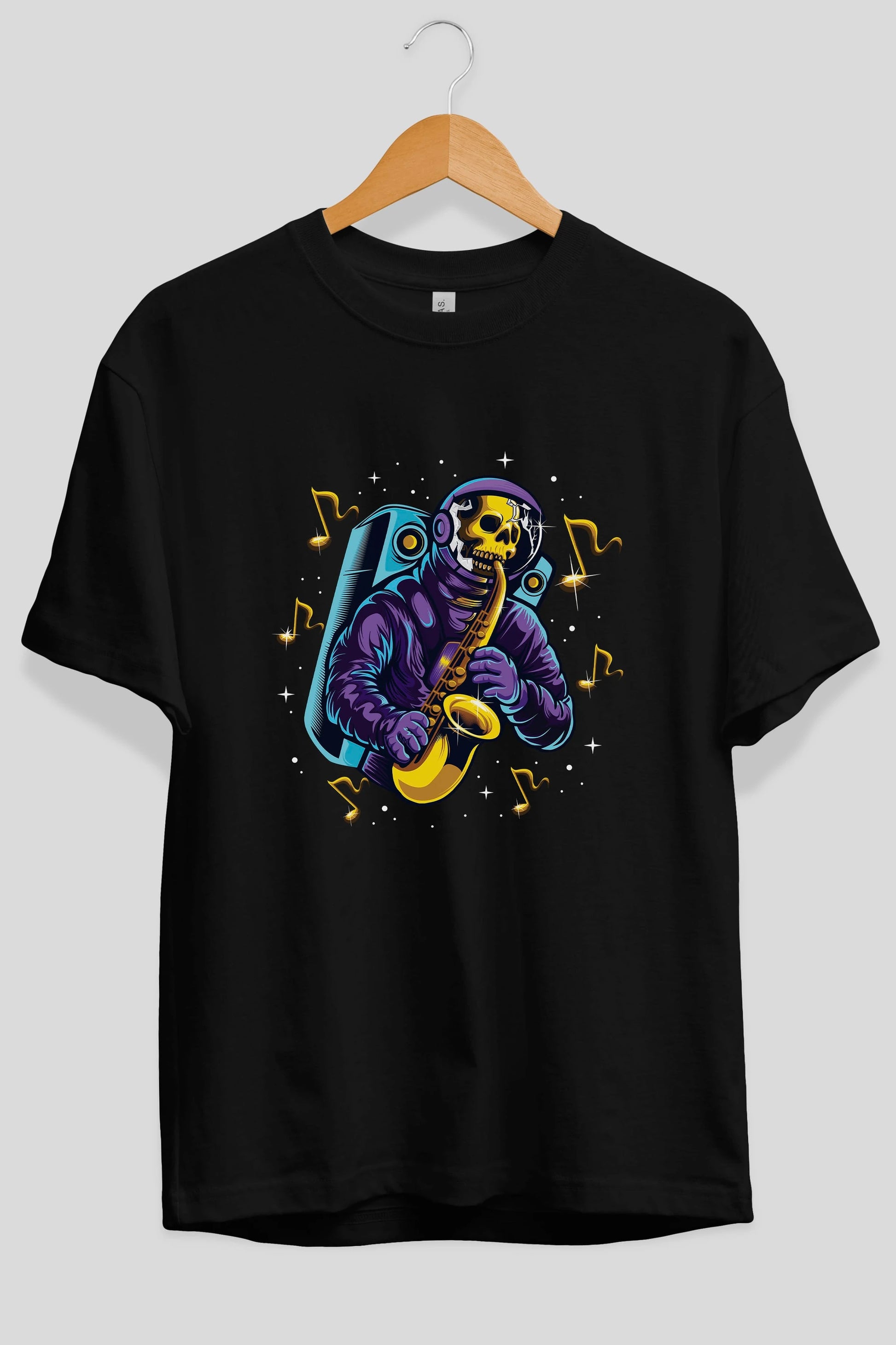 Astroskull Saxophonist Ön Baskılı Oversize t-shirt Erkek Kadın Unisex