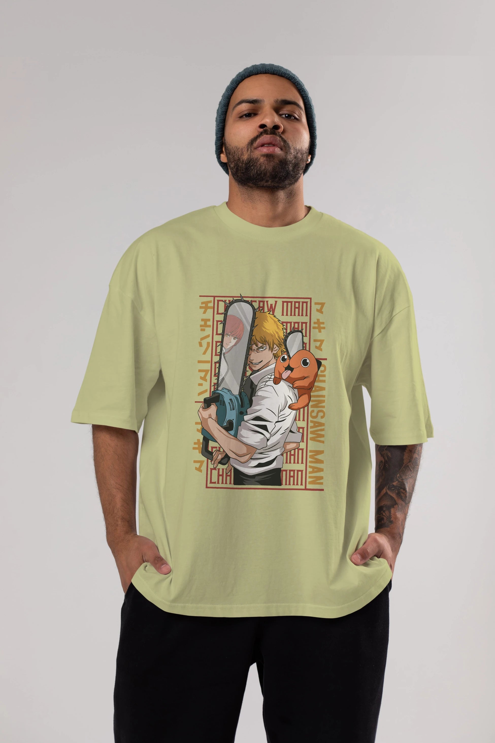 Chainsaw DENJI Anime Ön Baskılı Oversize t-shirt %100 pamuk Erkek Kadın Unisex