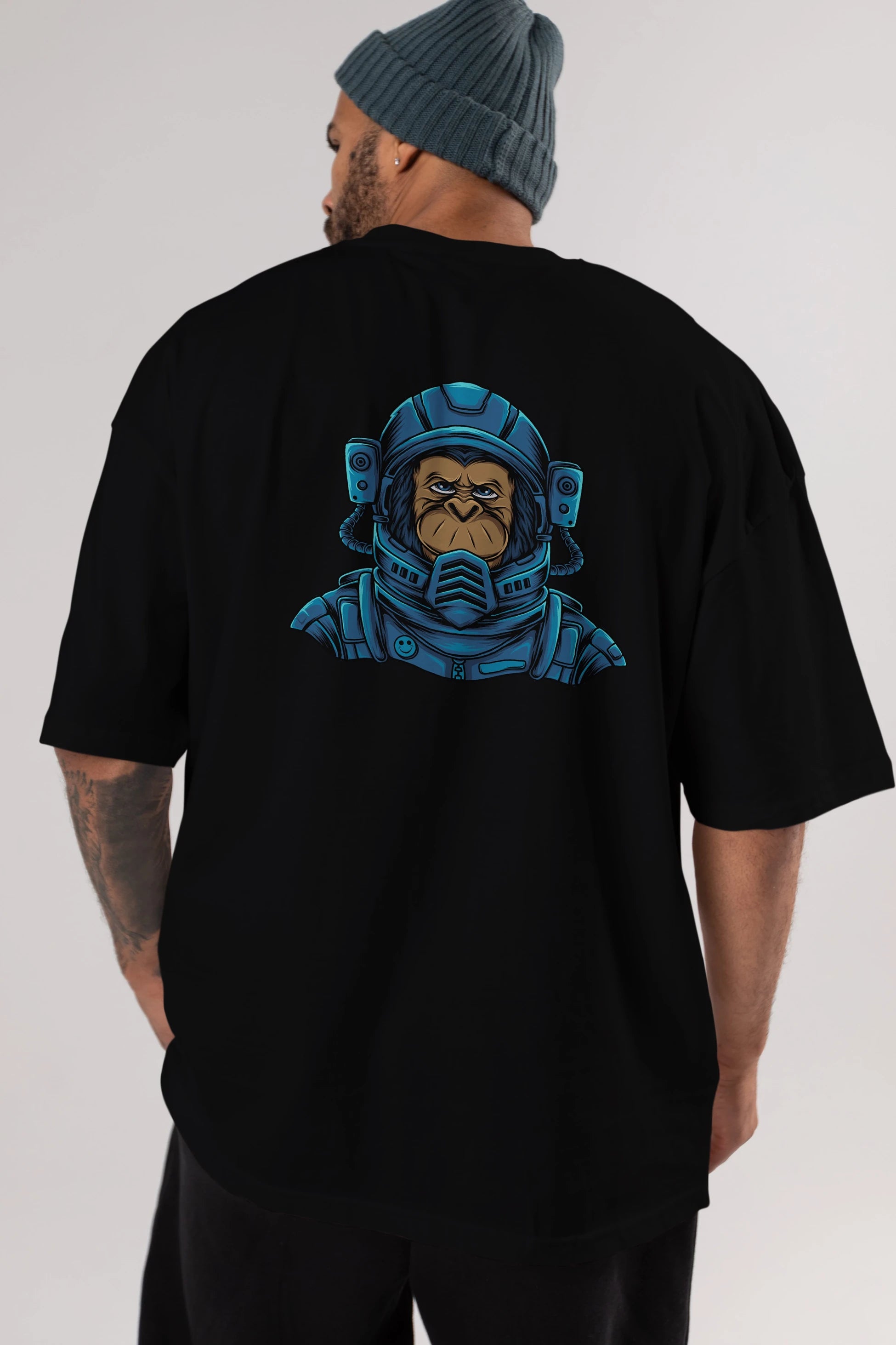 Astromonkey Arka Baskılı Oversize t-shirt Erkek Kadın Unisex