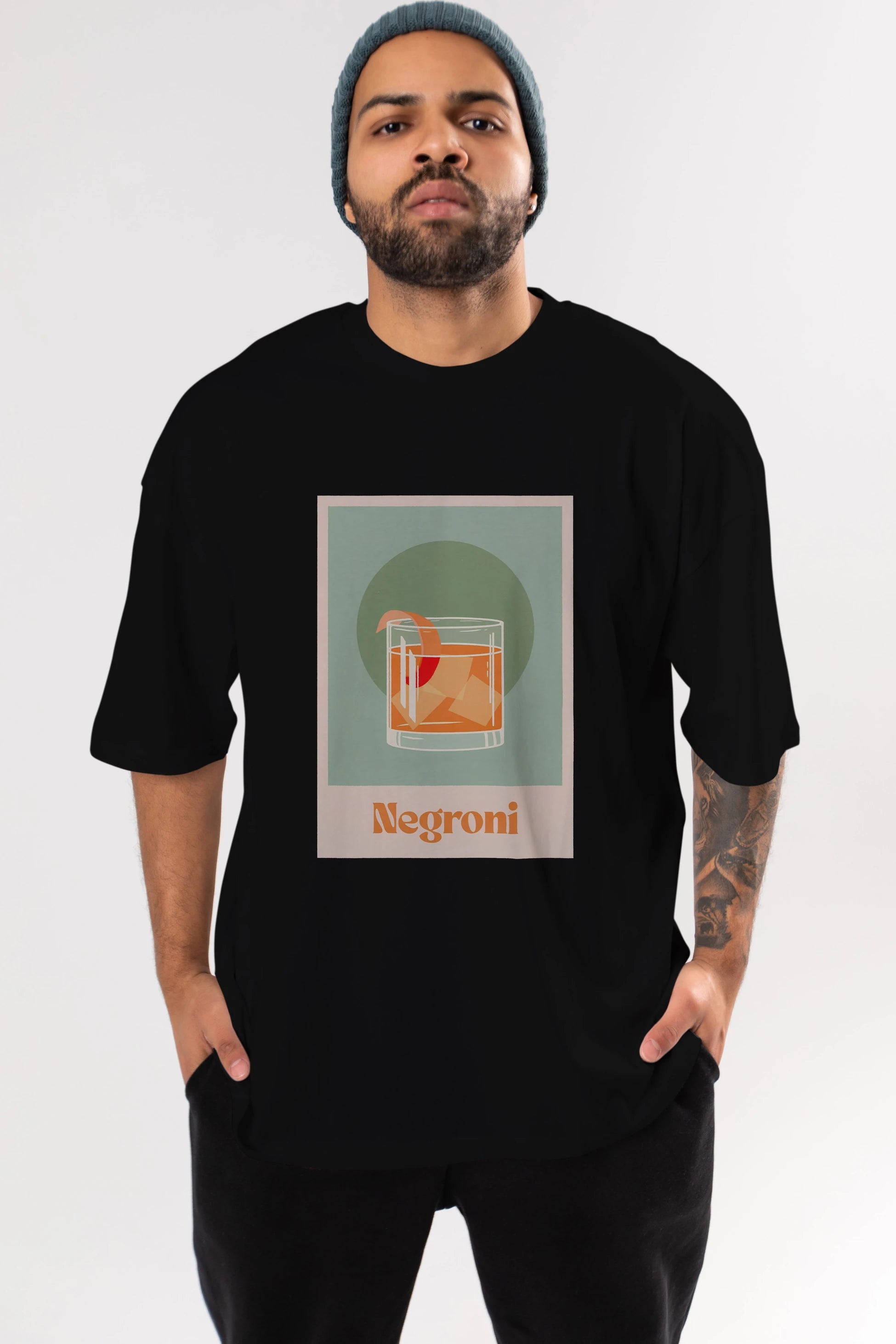 Negroni 5 Ön Baskılı Oversize t-shirt Erkek Kadın Unisex %100 Pamuk Bisiklet Yaka tişort