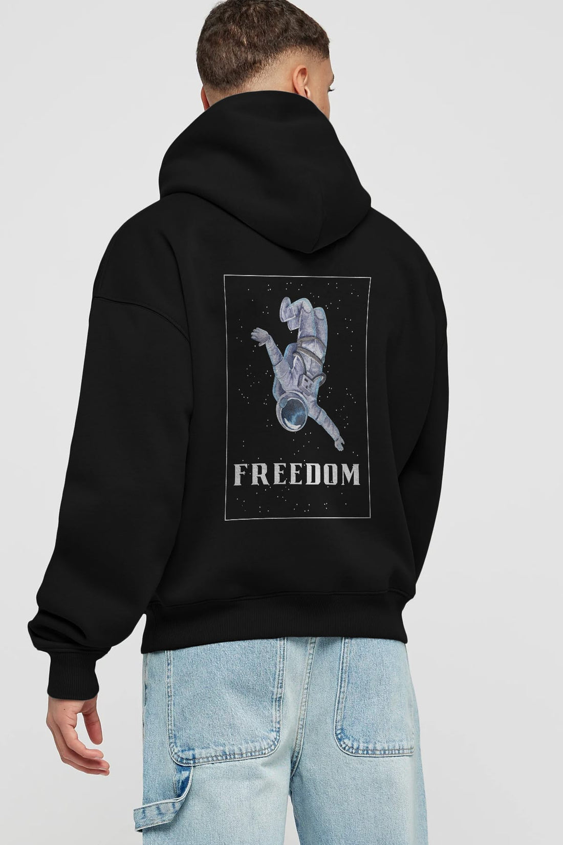 Freedom Astronaut Arka Baskılı Oversize Hoodie Kapüşonlu Sweatshirt Erkek Kadın Unisex