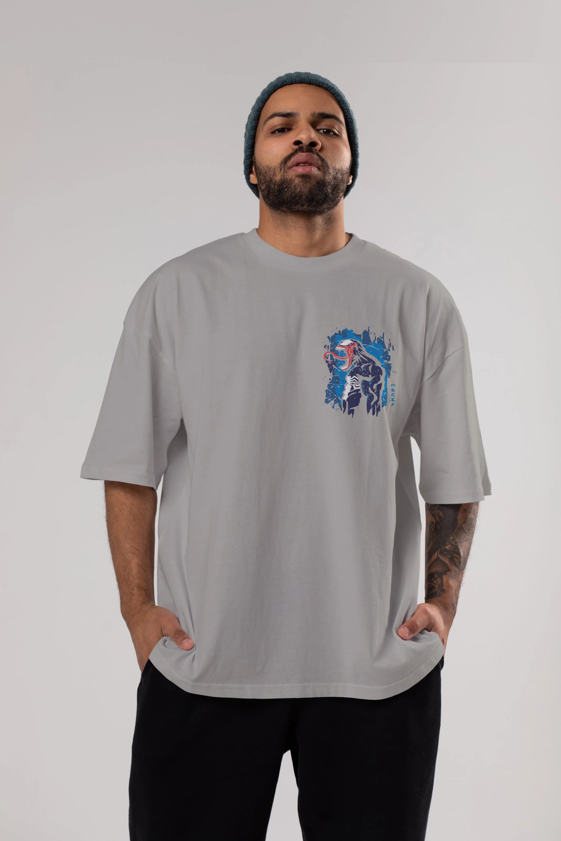 Venom (24) Ön Sol Baskılı Oversize t-shirt Erkek Kadın Unisex %100 Pamuk Bisiklet Yaka tişort