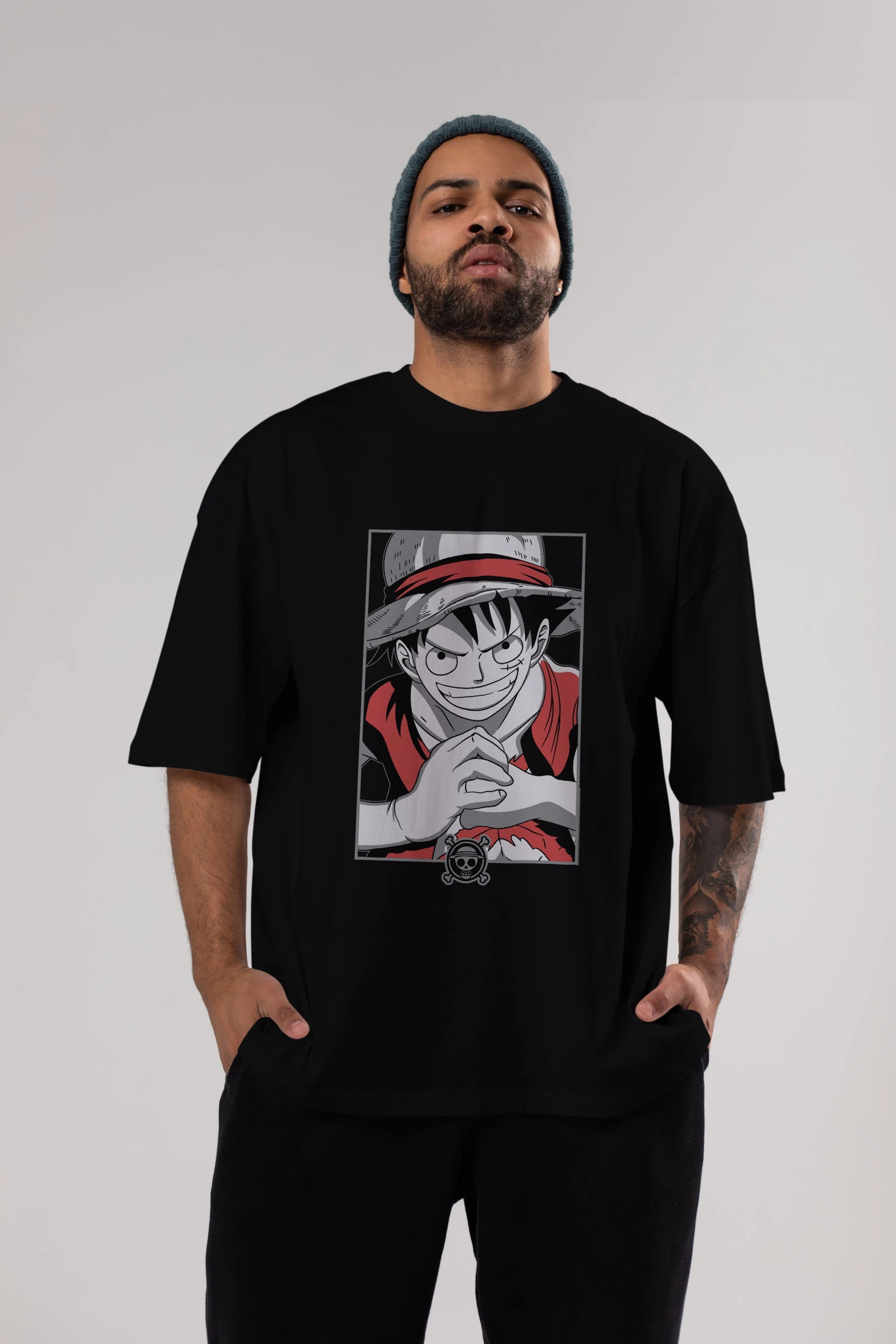 LUFF D. MONKEY OnePiece Anime Ön Baskılı Oversize t-shirt %100 pamuk Erkek Kadın Unisex