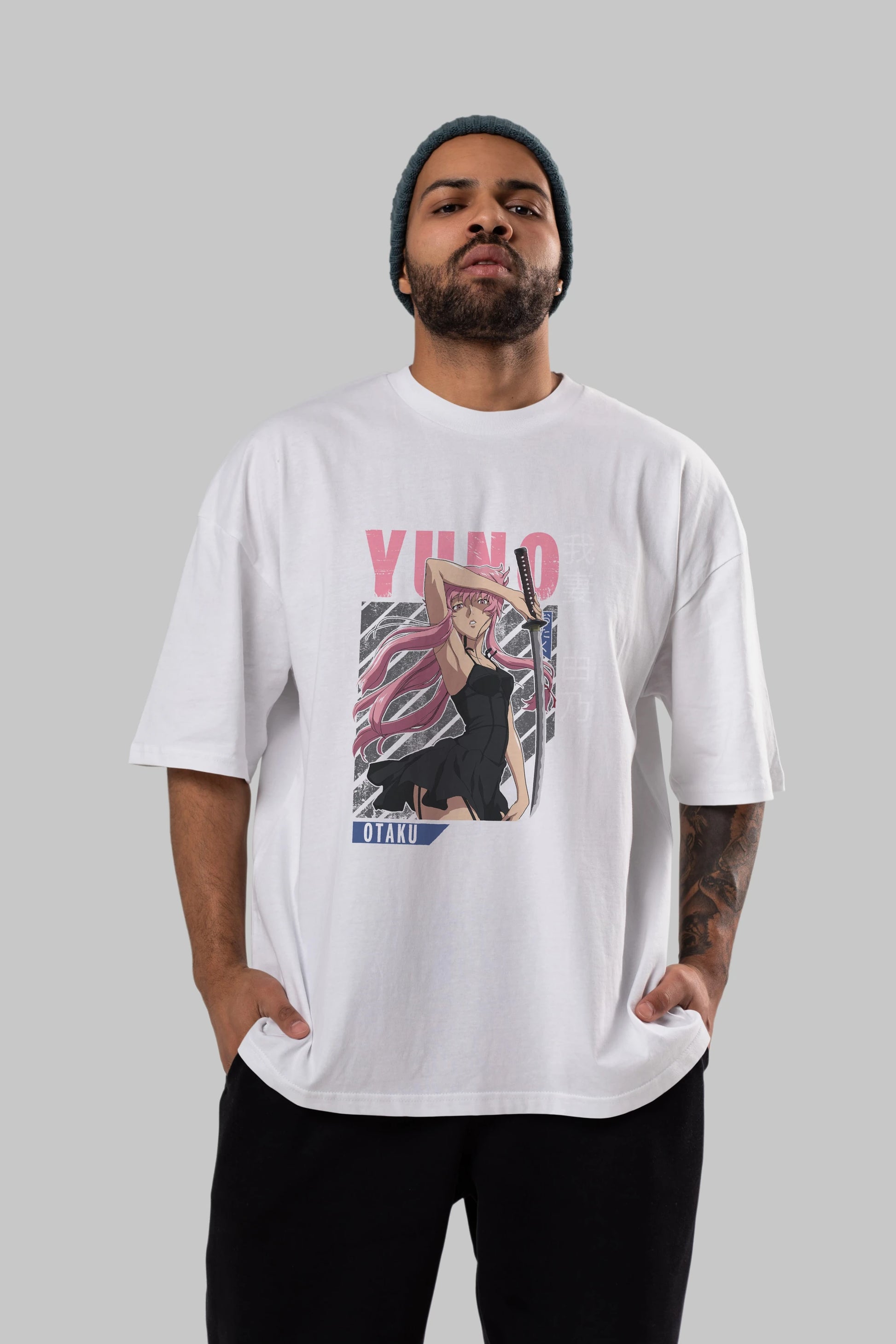 Yuno Gasai 5 Anime Ön Baskılı Oversize t-shirt %100 pamuk Erkek Kadın Unisex
