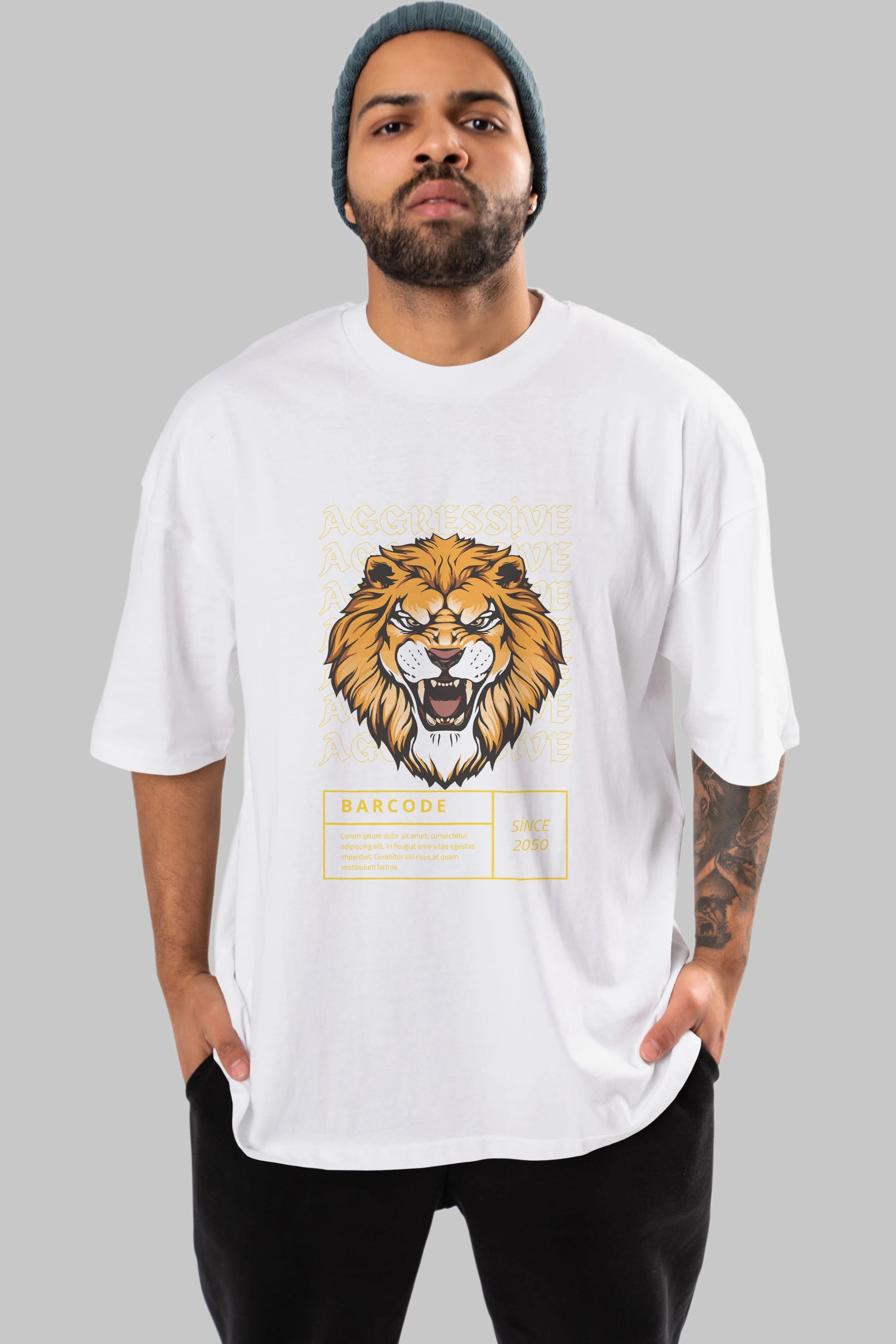 Aggressive Lion Ön Baskılı Oversize t-shirt Erkek Kadın Unisex