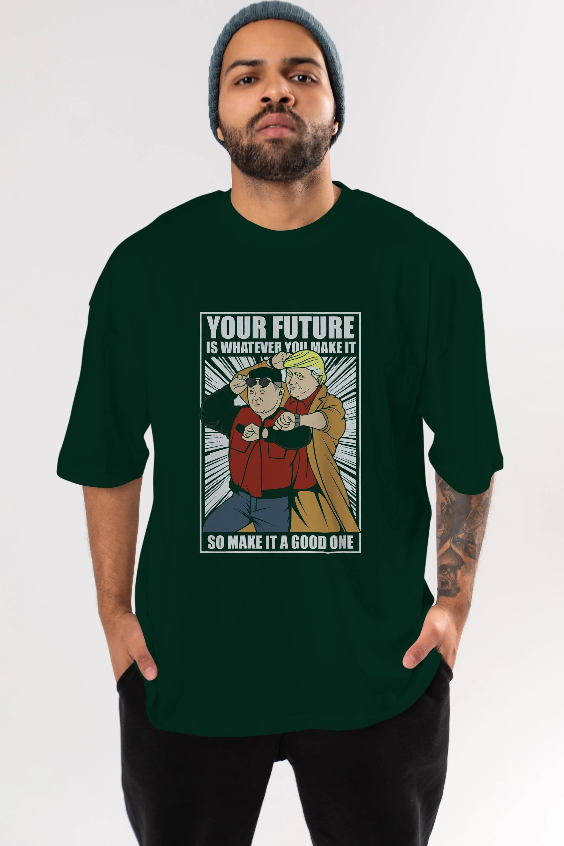 Back To The Future Jong Un Trump Ön Baskılı Oversize t-shirt Erkek Kadın Unisex %100 Pamuk tişort