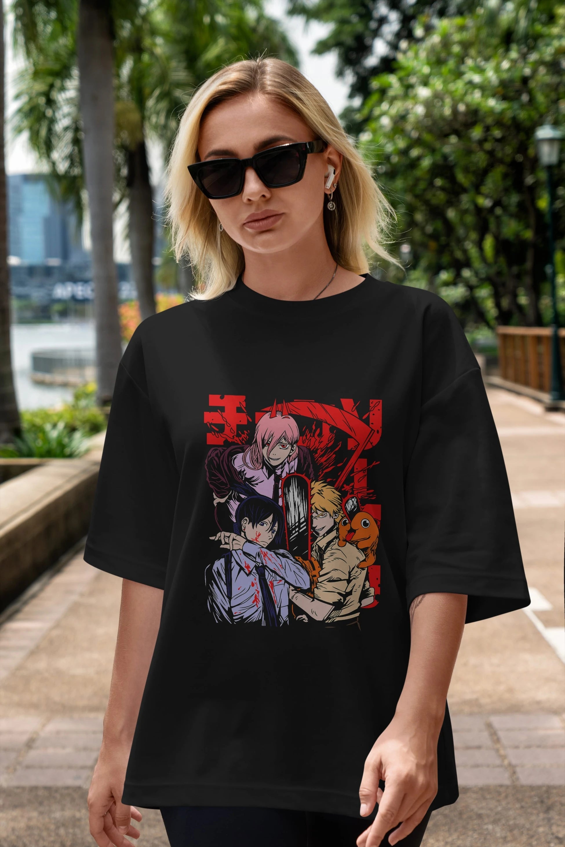 CHAINSAWMAN CREW Anime Ön Baskılı Oversize t-shirt %100 pamuk Erkek Kadın Unisex
