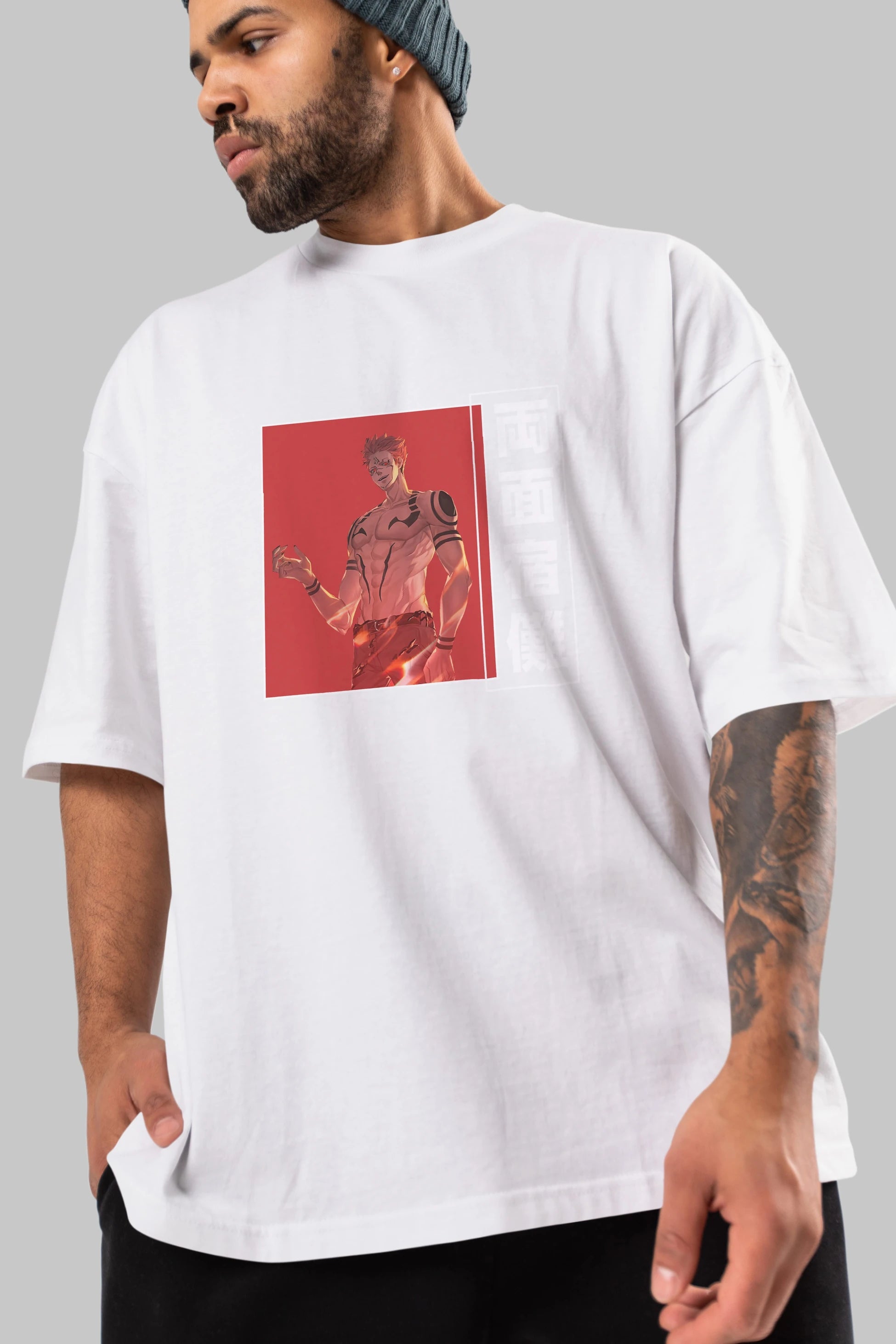Sukuna Ryoumen 3 Anime Ön Baskılı Oversize t-shirt %100 pamuk Erkek Kadın Unisex