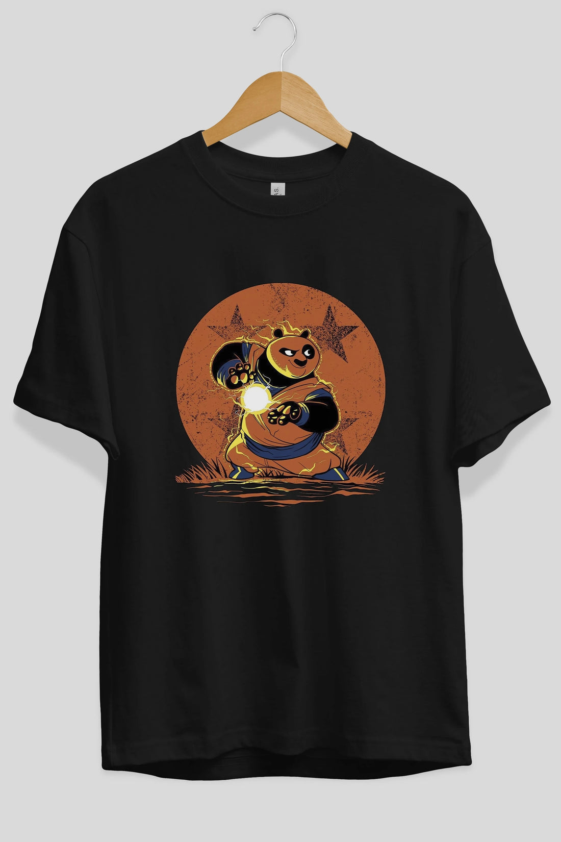 Kung Fu Panda Ön Baskılı Oversize t-shirt Erkek Kadın Unisex %100 Pamuk Bisiklet Yaka tişort