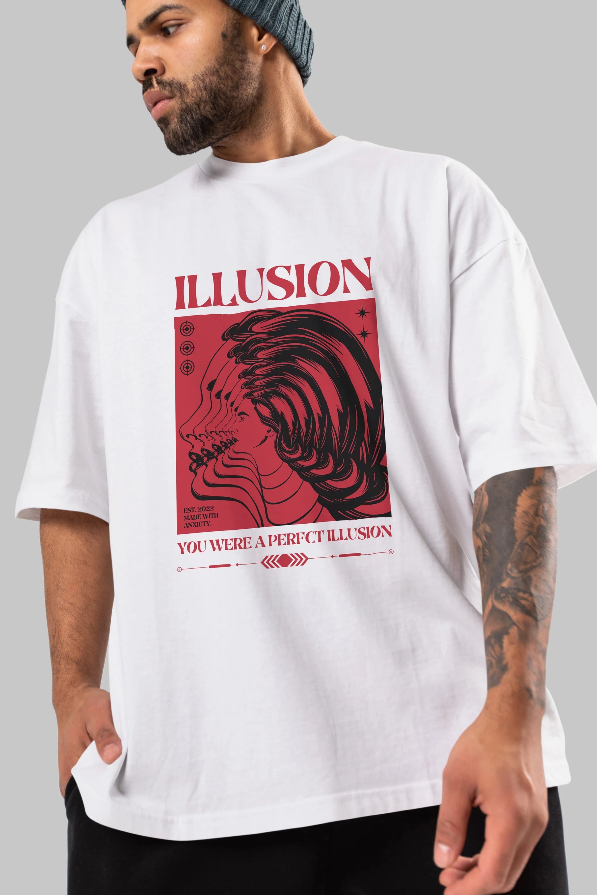 Illusion Streetwear Ön Baskılı Oversize t-shirt Erkek Kadın Unisex