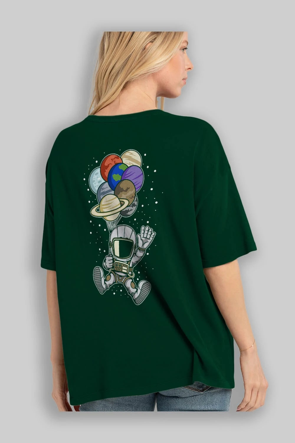 Astronaut Baloon Planets Arka Baskılı Oversize t-shirt Erkek Kadın Unisex