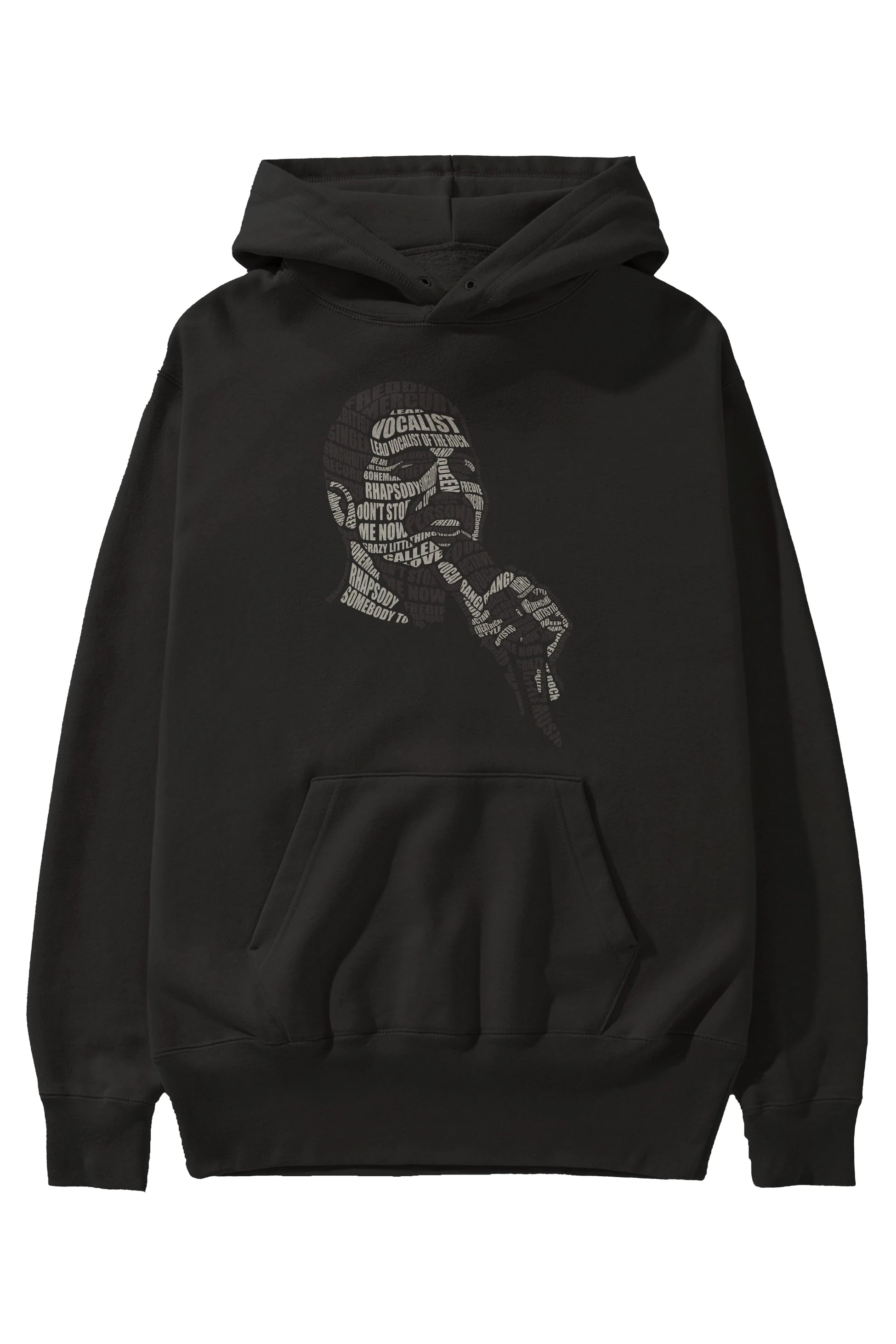 Freddy Mercuri Calligram Ön Baskılı Hoodie Oversize Kapüşonlu Sweatshirt Erkek Kadın Unisex
