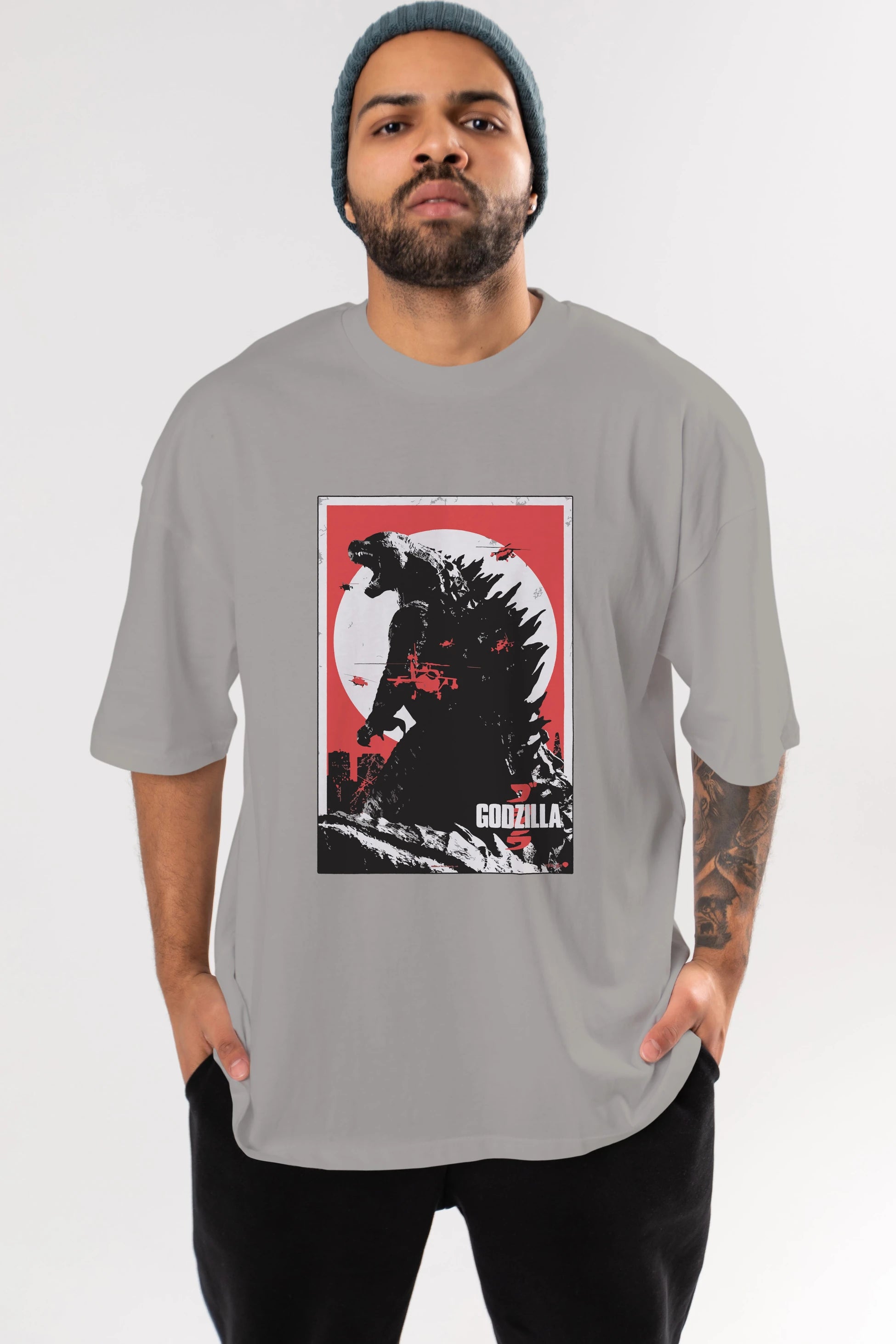 Godzilla (2) Ön Baskılı Oversize t-shirt Erkek Kadın Unisex %100 Pamuk Bisiklet Yaka tişort