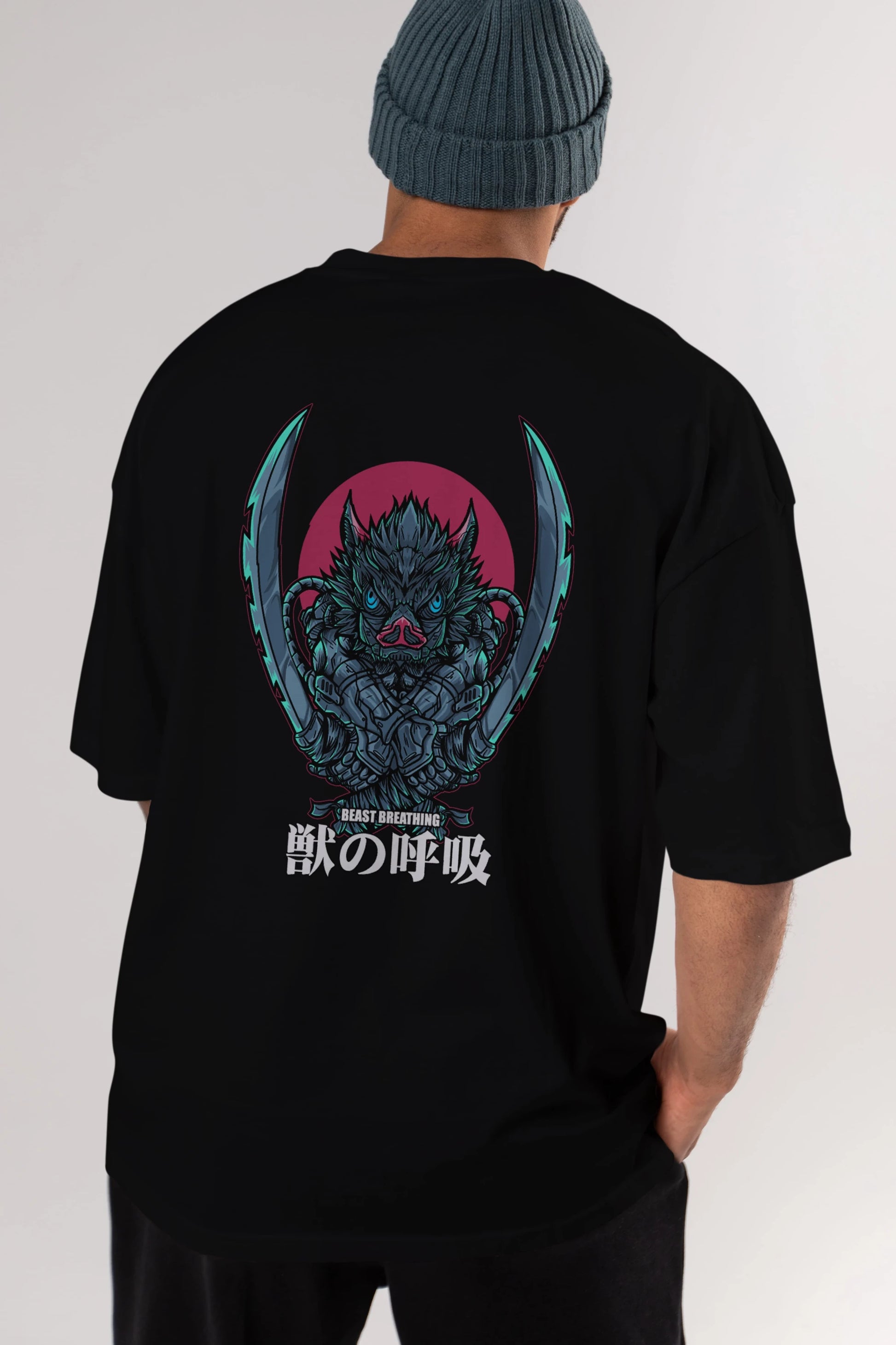 Inosuke DEMON SLAYER Anime Arka Baskılı Oversize t-shirt Erkek Kadın Unisex