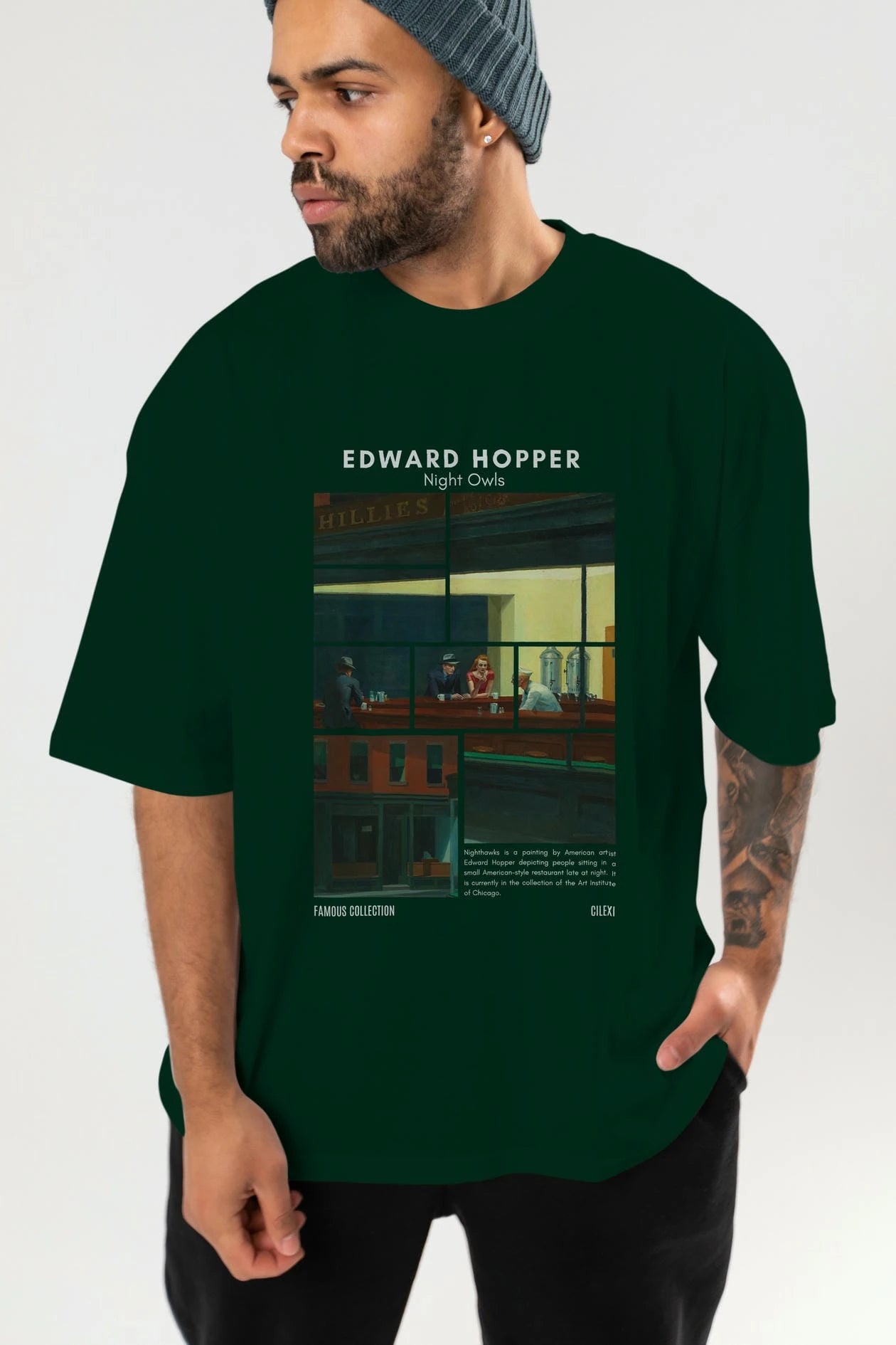 Edward Hopper Night Owls ön Baskılı Oversize t-shirt Erkek Kadın Bisiklet Yaka Pamuk tişort