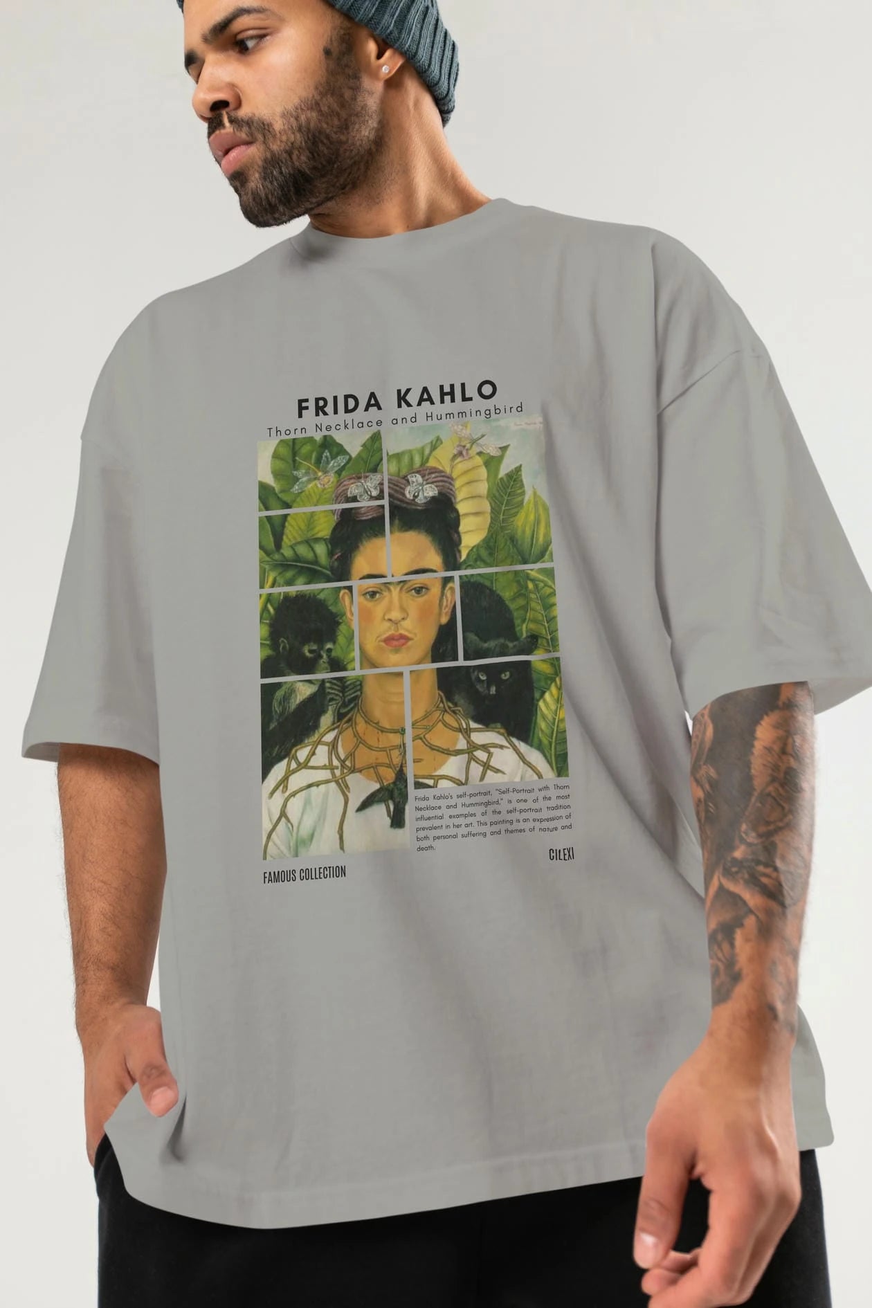 Frida Kahlo ön Baskılı Oversize t-shirt Erkek Kadın Bisiklet Yaka Pamuk tişort