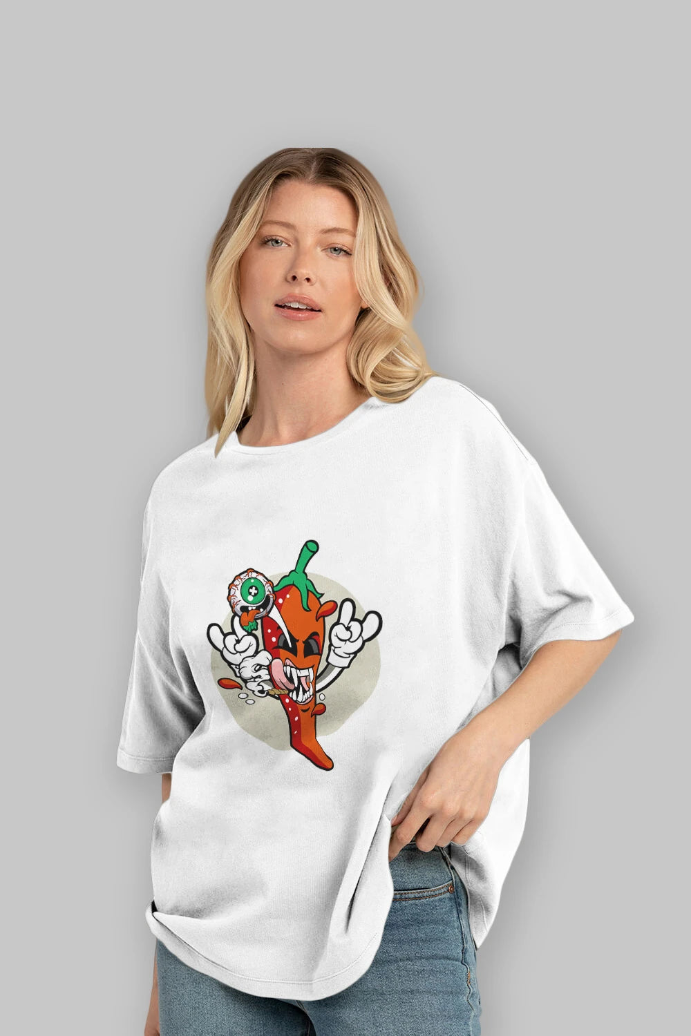 Chili Monster Ön Baskılı Oversize t-shirt Erkek Kadın Unisex %100 Pamuk tişort